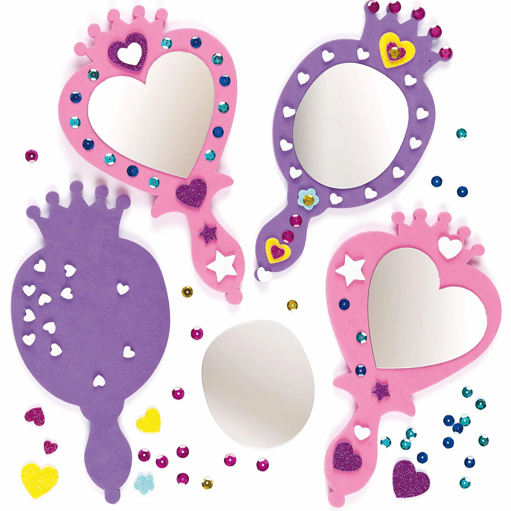 Princess Foam Mirror Kits Espejo autoadhesivo y decoraciones de espuma, actividad artesanal para niños (paquete de 4)