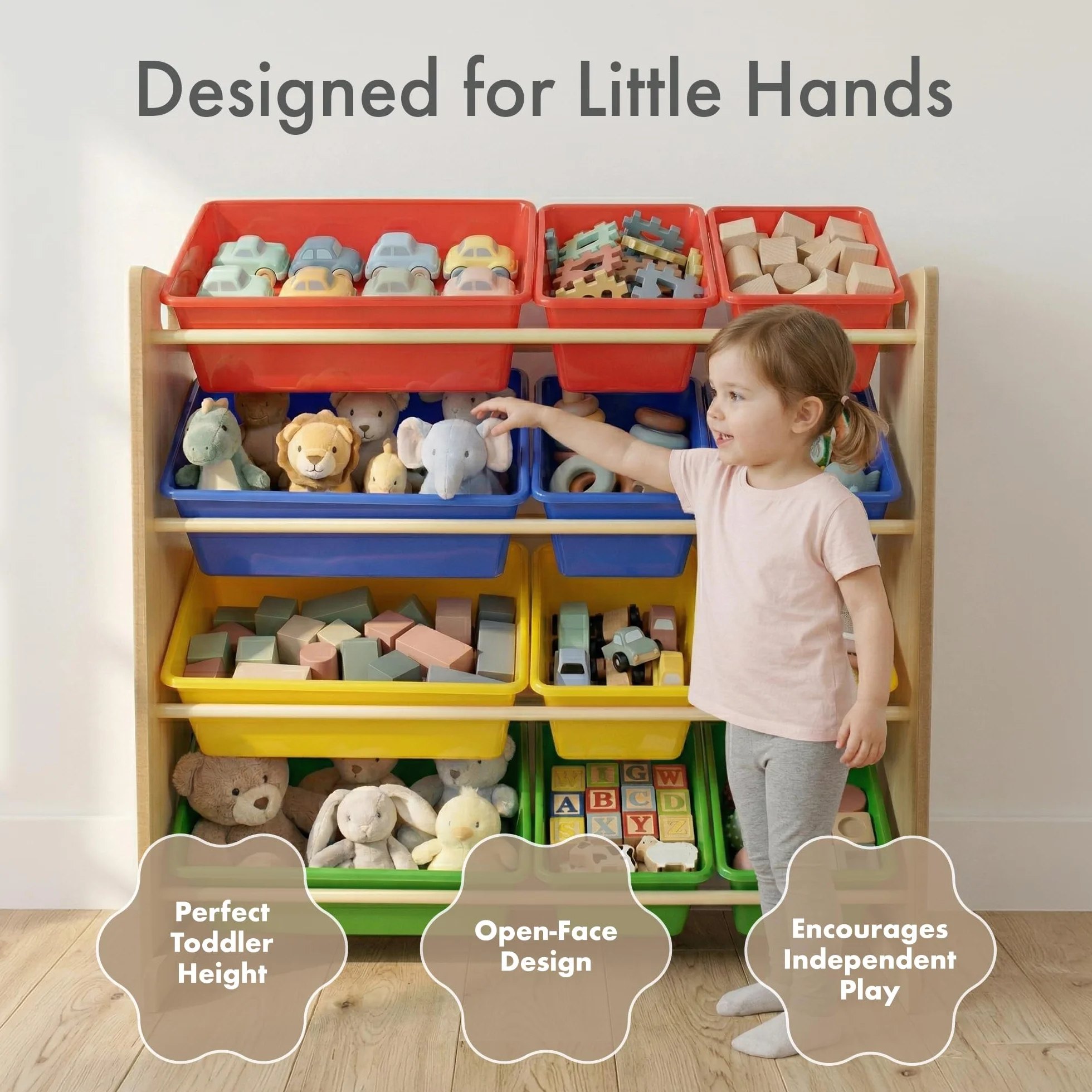 Humble Crew Organizador Infantil Natural y Multicolor: 12 Cajas Almacenamiento, Organiza Juguetes, diseño Vibrante, Segura, Montaje rápido, Ideal niños