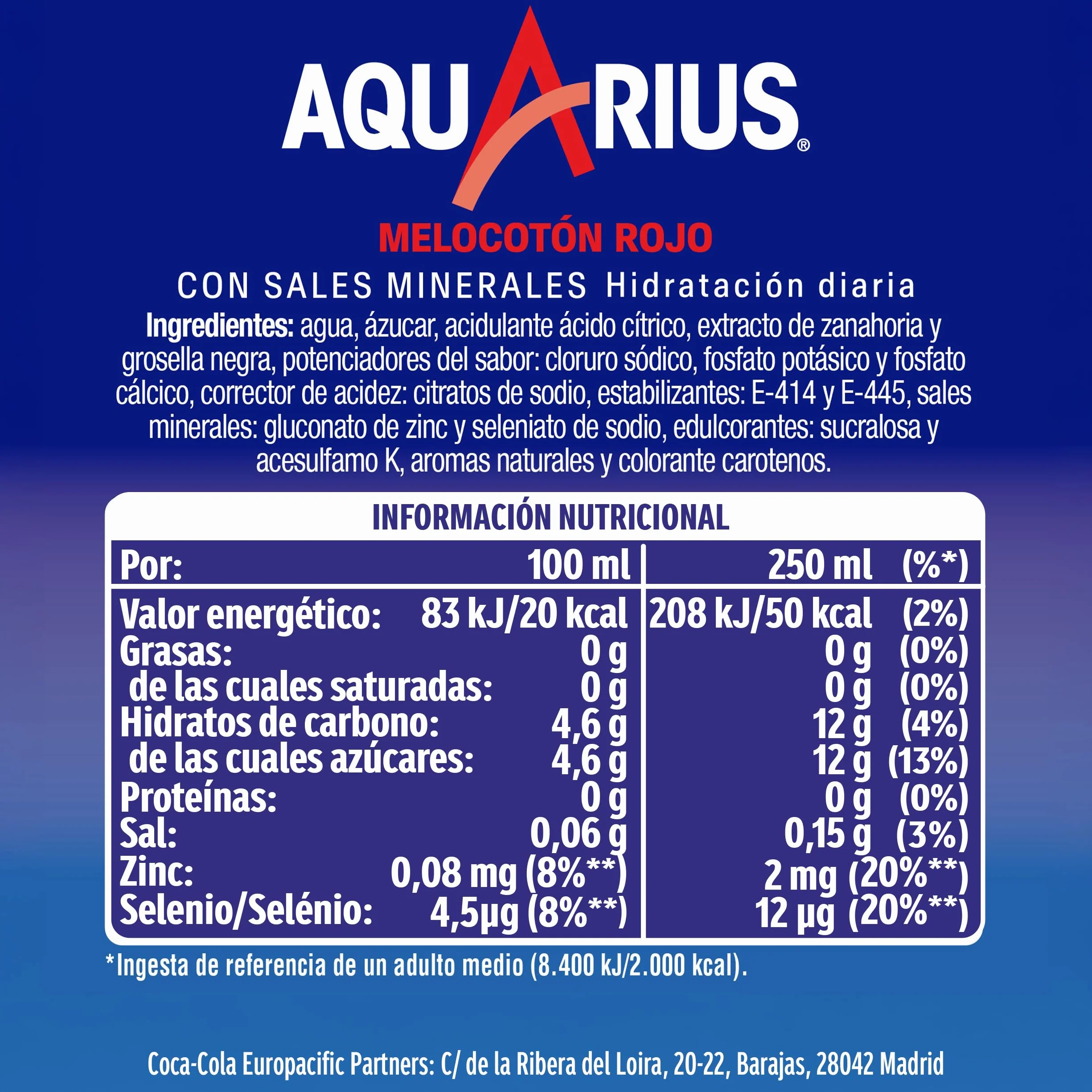 AQUARIUS Melocotón Rojo Bebida Hidratante con Sales Minerales Pack 6 Botellas 1.5L