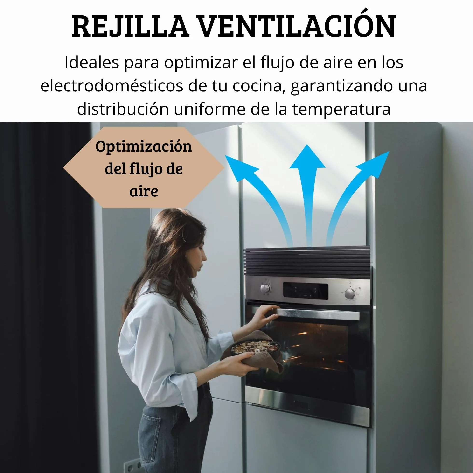 AZERODESIGN- Rejilla Horno- Rejilla Ventilacion- Rejilla ventilacion horno- Rejilla ventilacion frigorífico- Color Negro- 8 Lamas de Aluminio de 60 cm