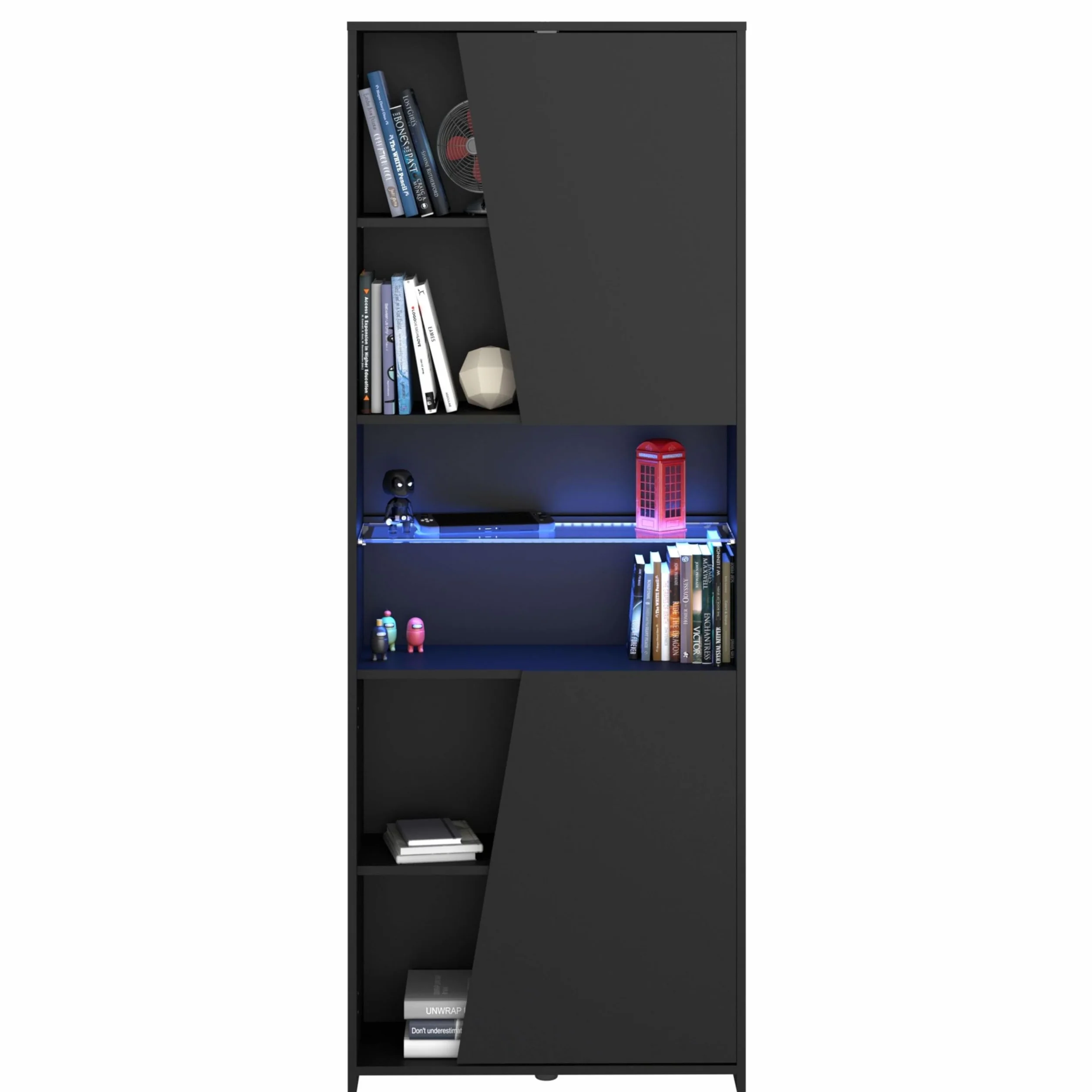 Miroytengo Estantería Gaming con LED incluido color negro librería gamer 6 estantes estilo moderno mueble 180x67x28 cm