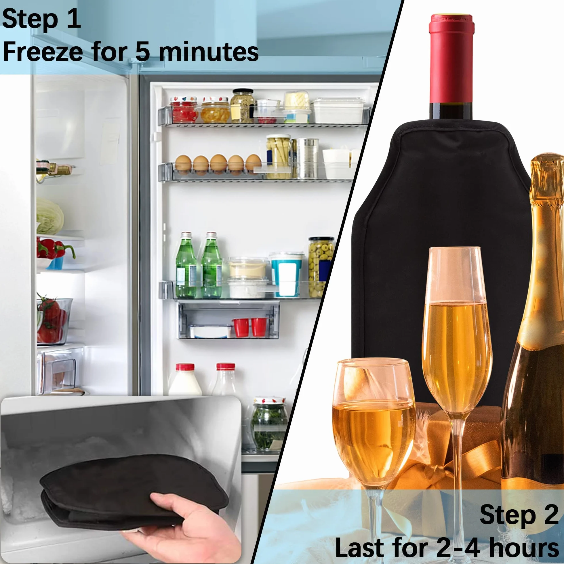 Enfriador de Botellas de Vino Cava Sidra Champagne Cerveza, Funda Enfriadora con Elástico Lateral, PVC Negro