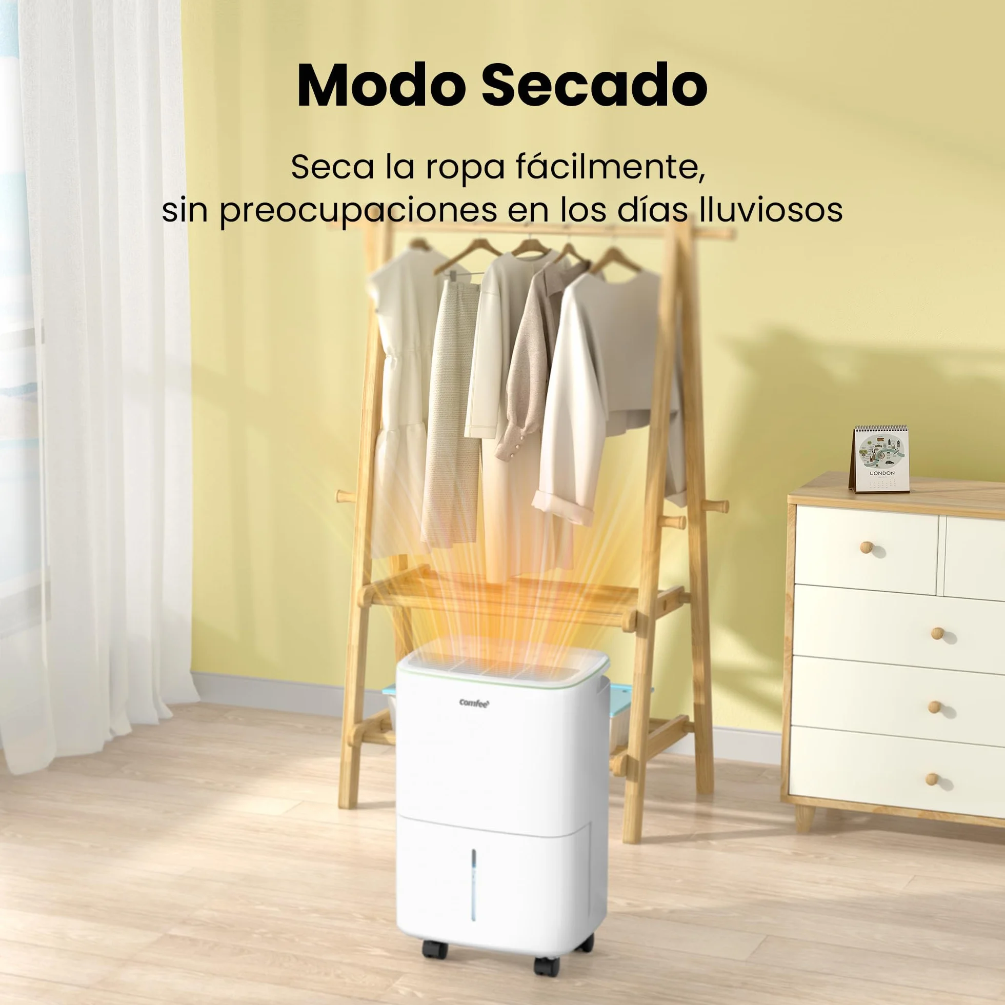COMFEE' Deshumidificador de Humedad 12-14L Silencioso | Modo Secado de Ropa y AUTO - Deshumificador Compacto y de Bajo Consumo con Drenaje Dual | Ideal en habitaciones hasta 35m2/110m3 - Aqua Dry 2026