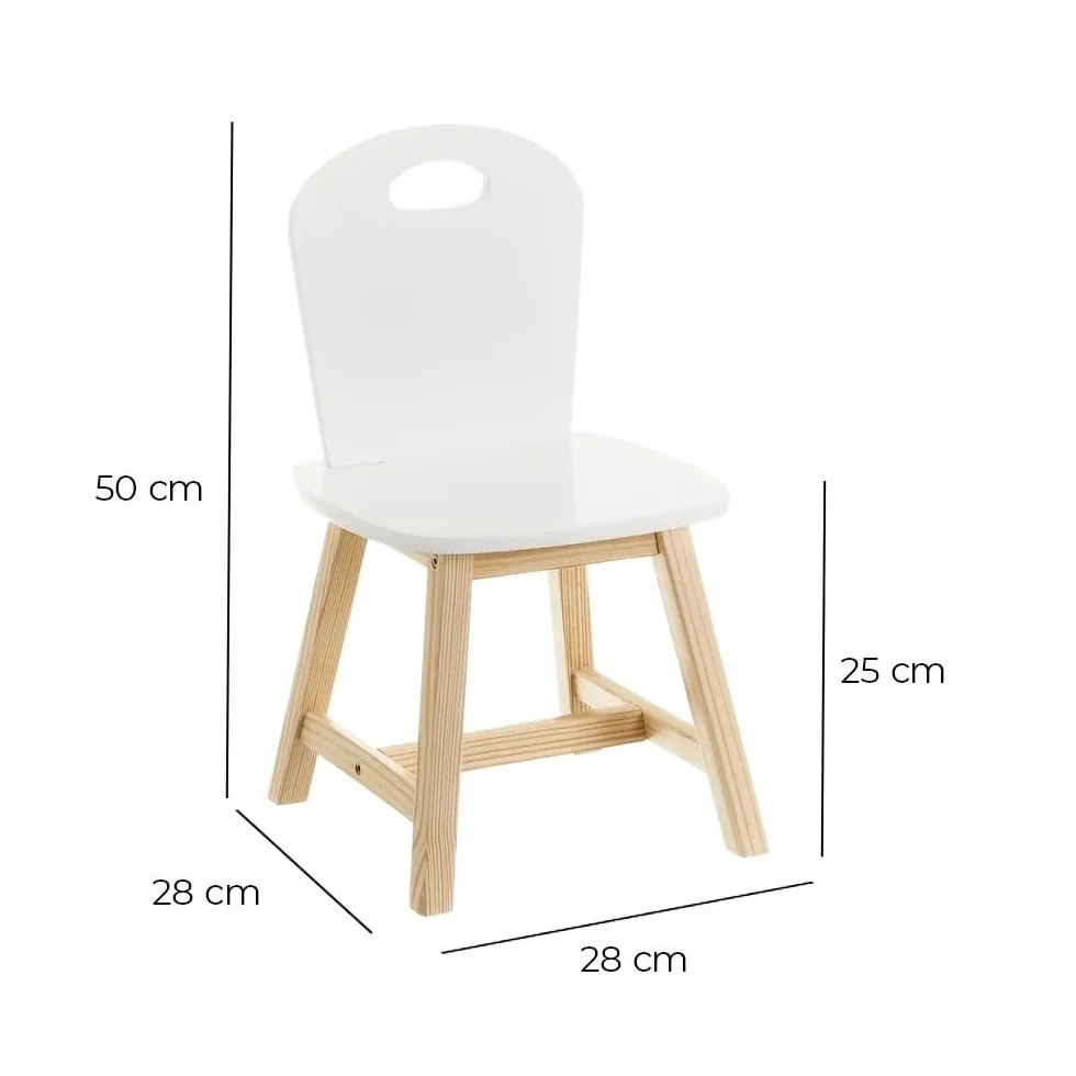 LOLAhome - Set de 2 sillas Infantiles Blancas de Madera de Pino de 28x28x50 cm. Diseño ergonómico para Dormitorio o Escritorio Que fomenta la autonomía y Comodidad de los niños con Estilo.