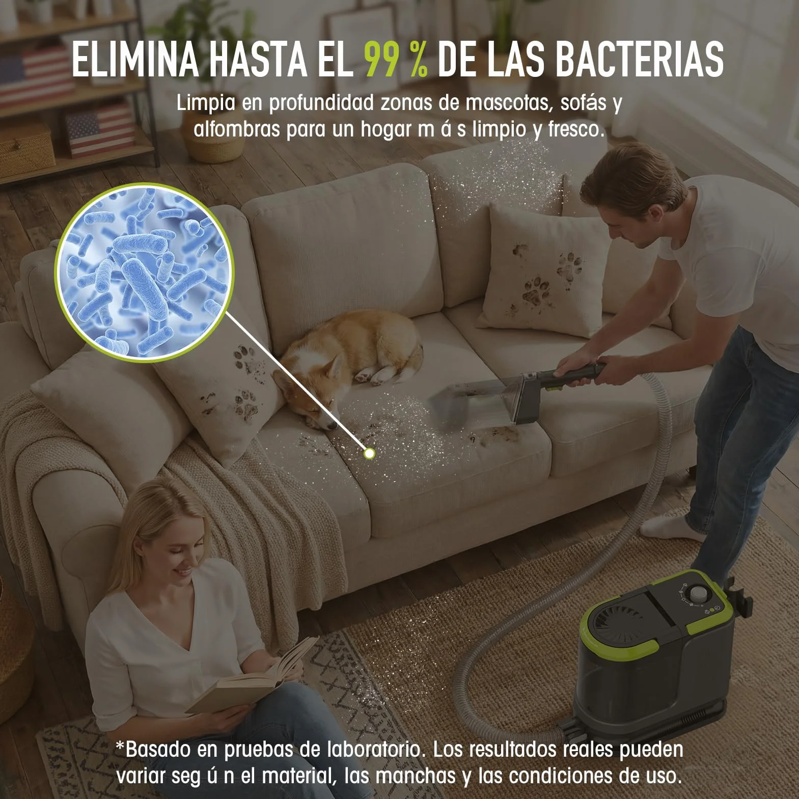 HYCHIKA Limpiador de Tapicerías con Aspiración y Lavado 1800W | 17 kPa, Limpiador de Alfombras con Lavado y Aspiración, Limpiador Textil Portátil, Quitamanchas para Sofá, Tapicerías y Coche