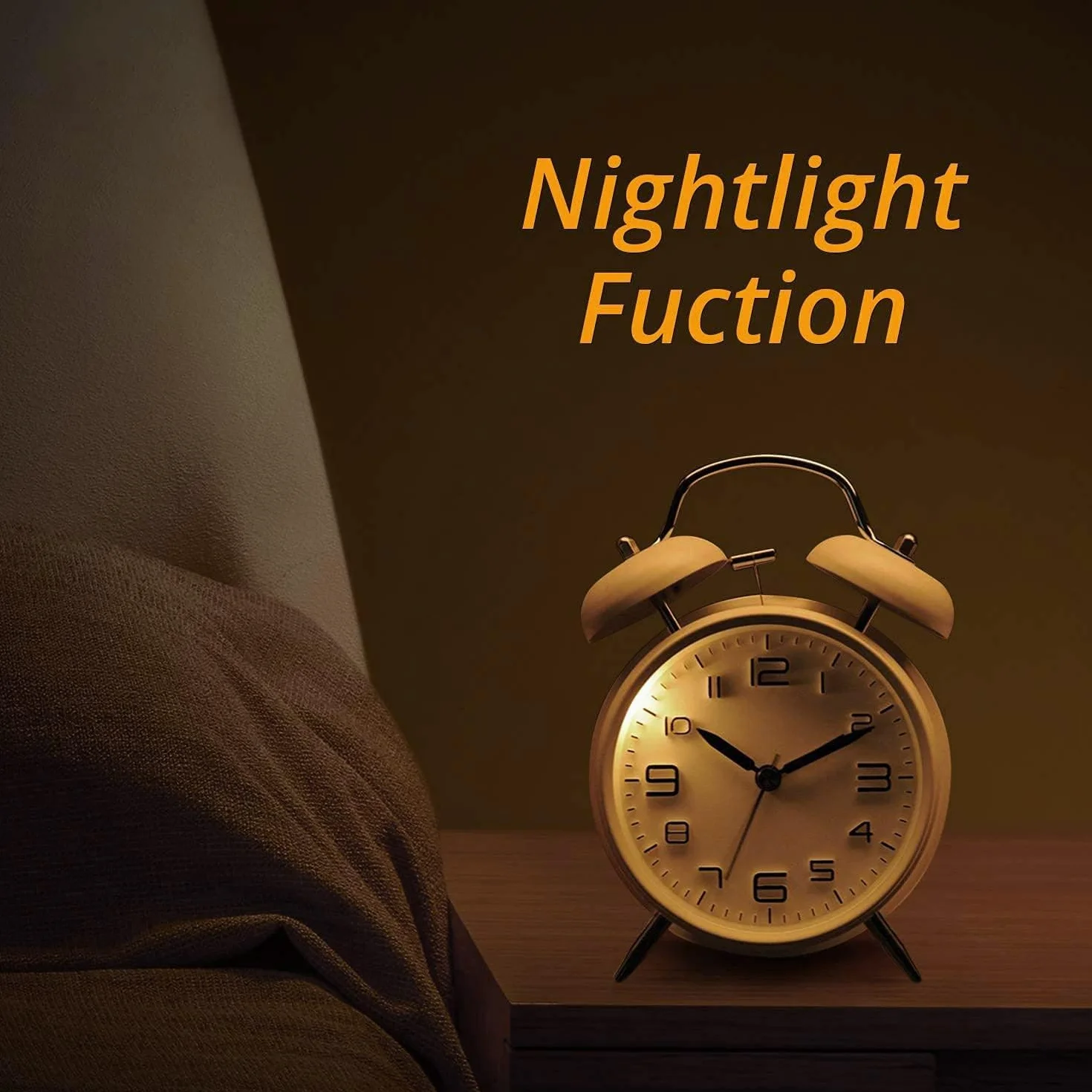 Reloj despertador analógico, con doble campana, extra fuerte para personas con sueño profundo, sin tictac, funciona con baterías con luz nocturna, reloj de mesa vintage de metal para adultos