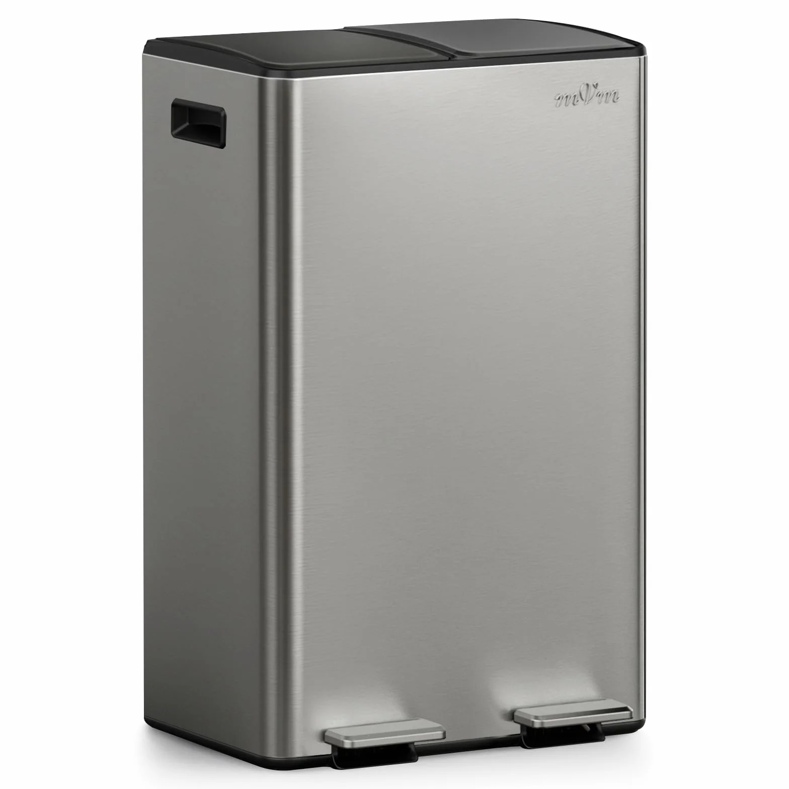 mVm Cubo de Basura para la Cocina, 2 Compartimentos 2 x 30L Cubo de Basura Cocina, Papelera Moderna y Robusta, Cierre Suave, para Cocina, Salón, Gris