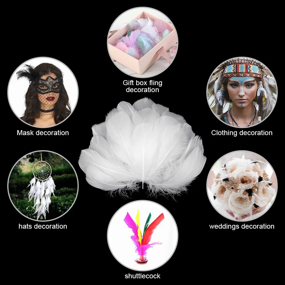 Plumas de Ganso Blancas 6-12cm, 100 Piezas para Manualidades, Atrapasueños, DIY Tocado