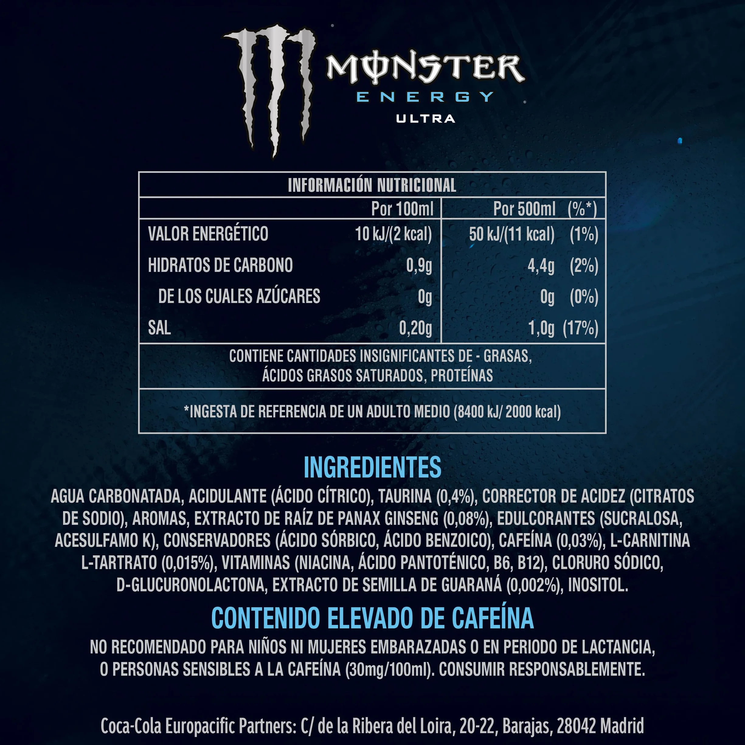 Monster Energy Ultra White Bebida Energética Sin Azúcar Pack 4 Latas 500 ml