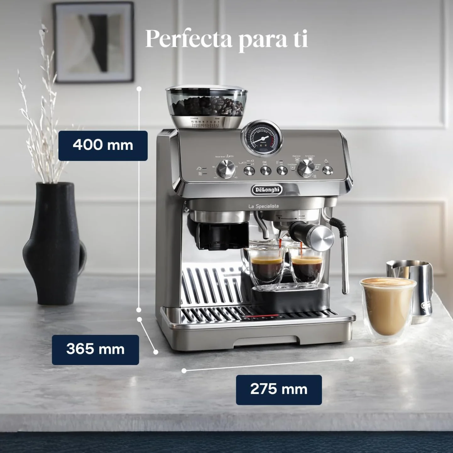 De'Longhi La Specialista Arte Evo EC9255.T, Máquina de Café Espresso, con Función Cold Brew, con Jarra de Leche Profesional, Sensor Grinding Technology, Incluido Kit de Barista, 1550W, Titanio