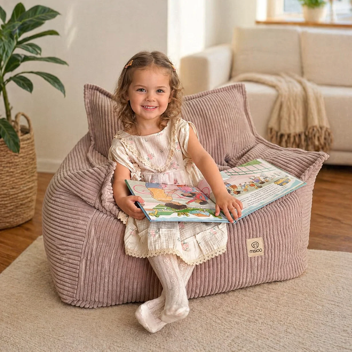 MISIOO Roya Cord - Sillón infantil para habitación de los niños, puf suave, sillón de suelo, de pana premium, Öko-Tex, 80 x 73 x 58 cm