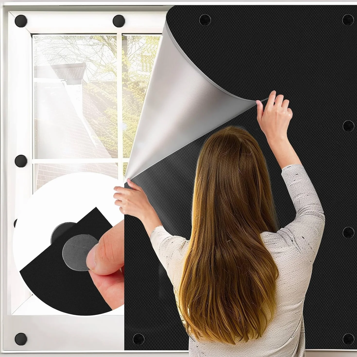 Estor Opaco Magnético para Ventana Cortina Blackout Portátil Protección Solar 100x145CM