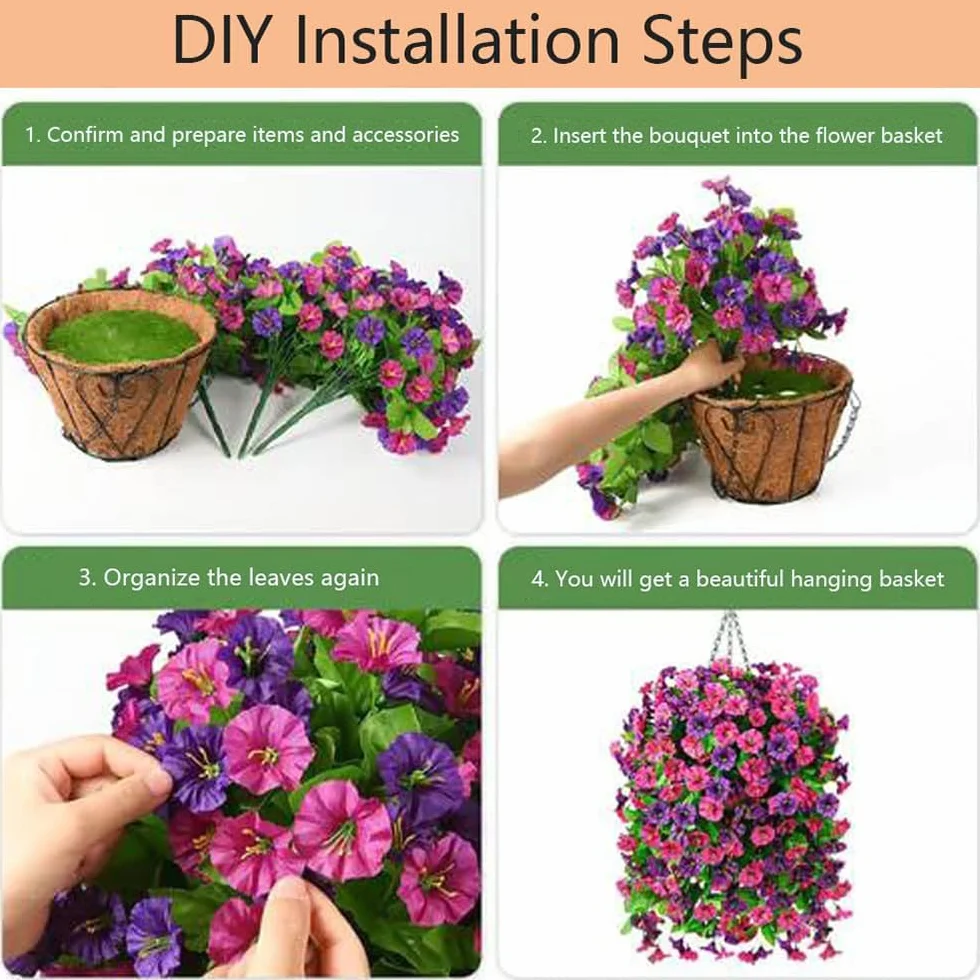 2/4 Pack Artificial Flowers for Outdoors, Artificial Hanging Flowers for Outdoors, Hanging Artificial Flowers for Outdoors, UV Resistant Hanging Artificial Morning Glory Vine (White,4Pcs)