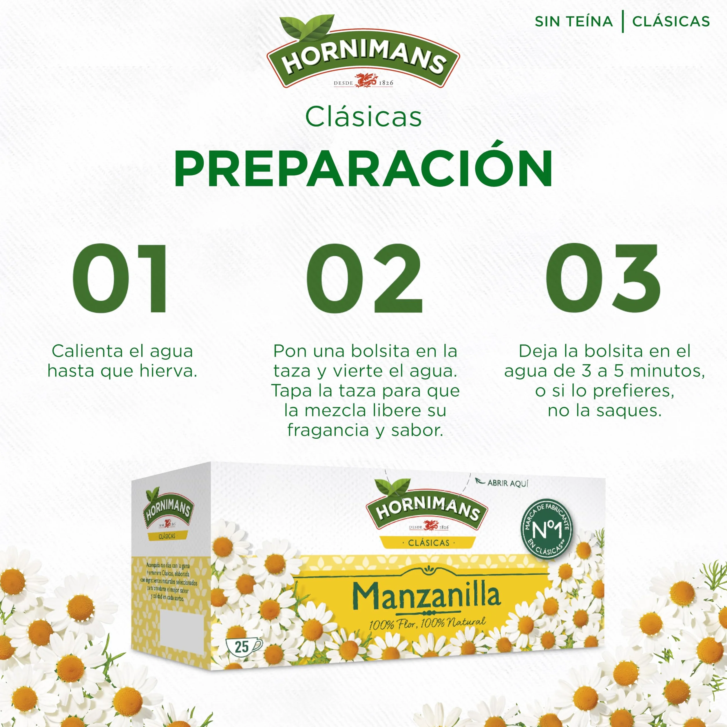 Hornimans Manzanilla Infusión 100% Natural 25 bolsitas Sin Teína
