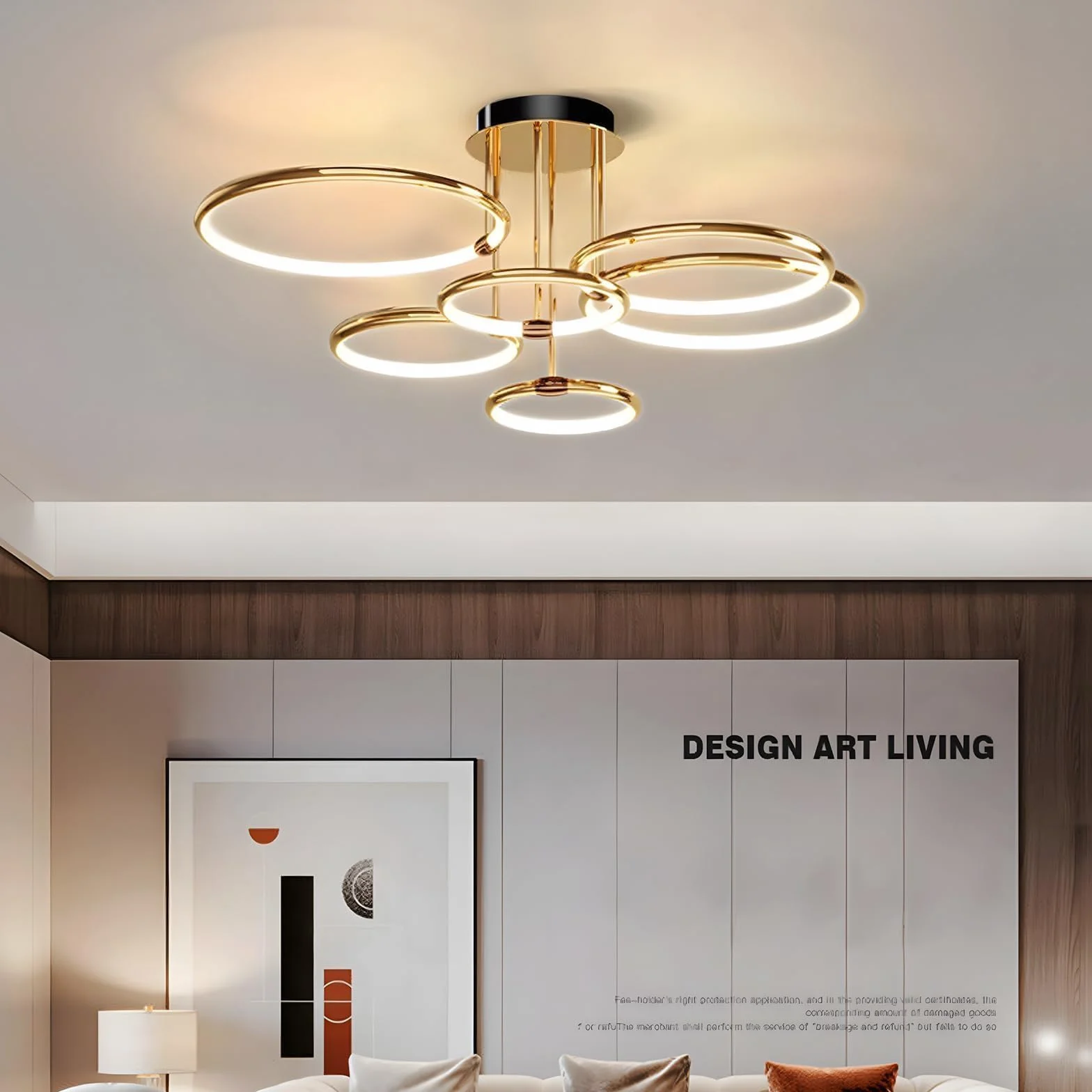 6 Anillos Redondos Lámpara De Techo Led Dorada Diseño, Candelabro De Ø105cm | 145W Regulable Forma Continua, Colgante De Electrochapa De Metal Creativo, Lámpara Moderna Para Dormitorio, Sala De Estar