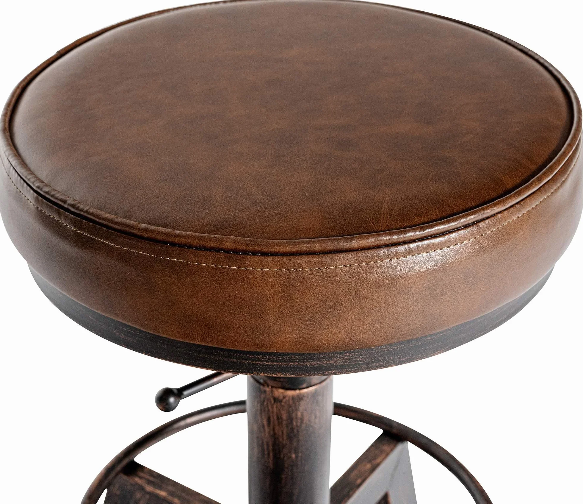 CLP Taburete Destin con Asiento Redondo Acolchado En Polipiel I Silla De Altura Ajustable con Base Metálica, Color:Bronce