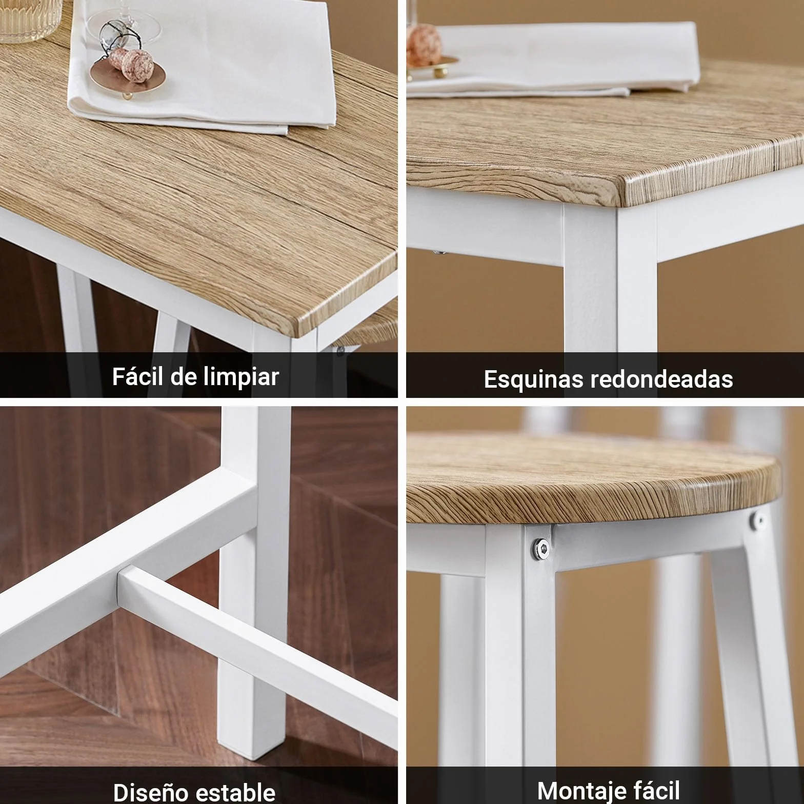 SoBuy Mesa Comedor, Juego de Mesa Alta con 4 Taburetes, Mesa y Sillas de Comedor para Espacios Reducidos, Conjunto de Bar Moderno Blanco OGT22-WN