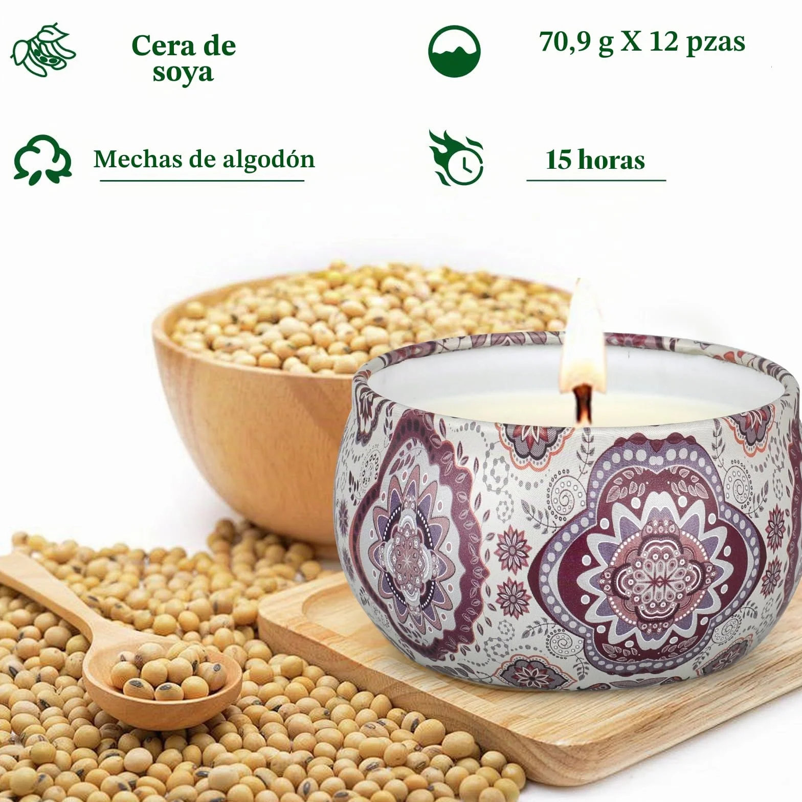 Velas Aromáticas Cera de Soja Regalos Originales para Mujer 12 Unidades Larga Duración