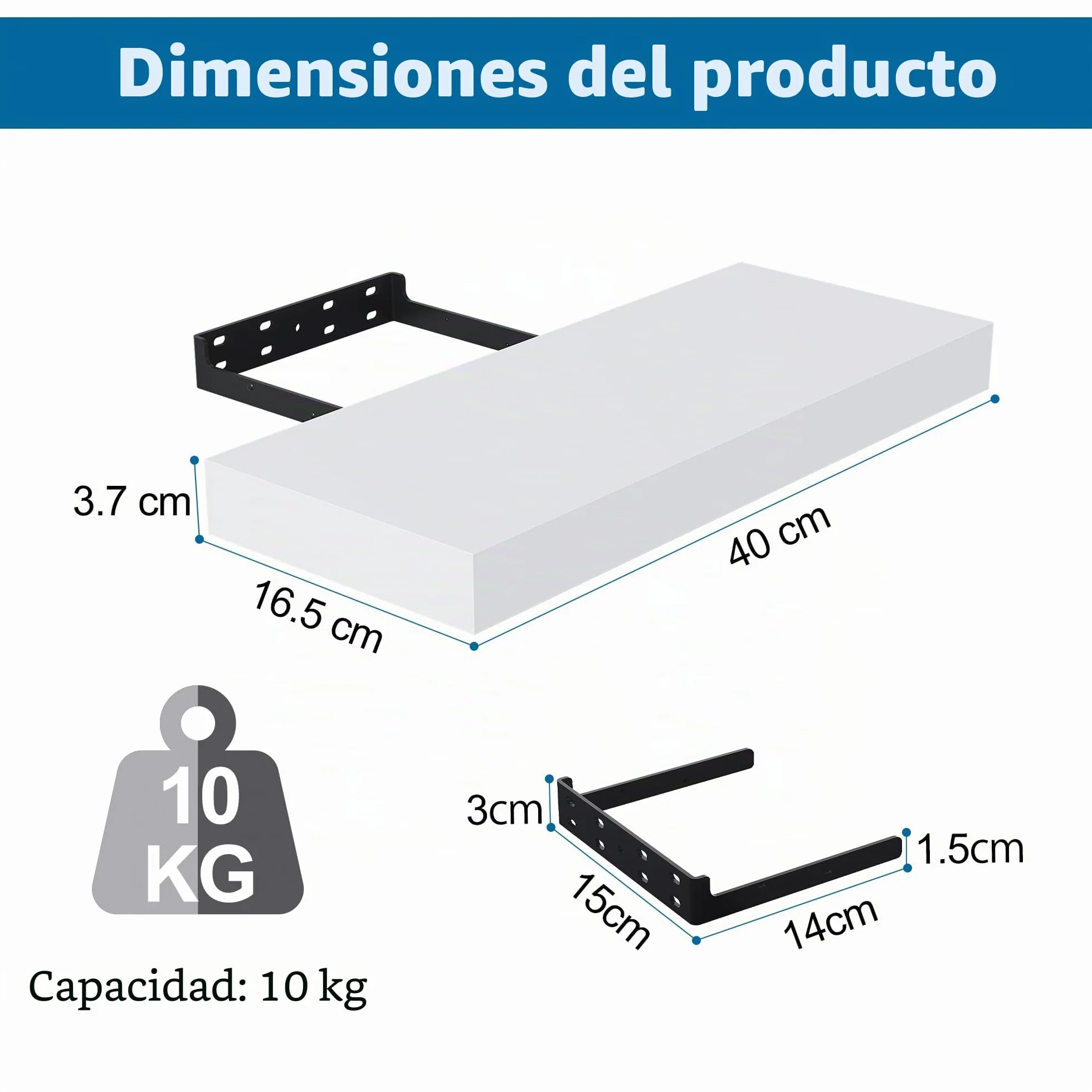 BONTEC Estantes de Pared, Paquete de 2 Balda de Pared de Baño Resistentes de 16 Pulgadas, Fácil de Instalar, Diseño Minimalista, Soporta 10kg Cada Uno, Blanco