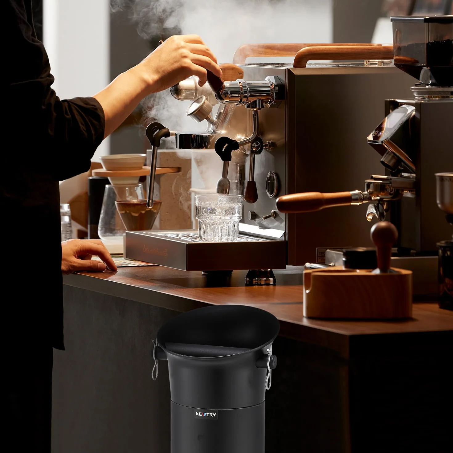 NEWTRY Café Knock Box Commerciale Recipiente para Posos de Caja de Café Deposito, cubo de Gran Capacidad de 19L para Barista, Cafetería, Bar