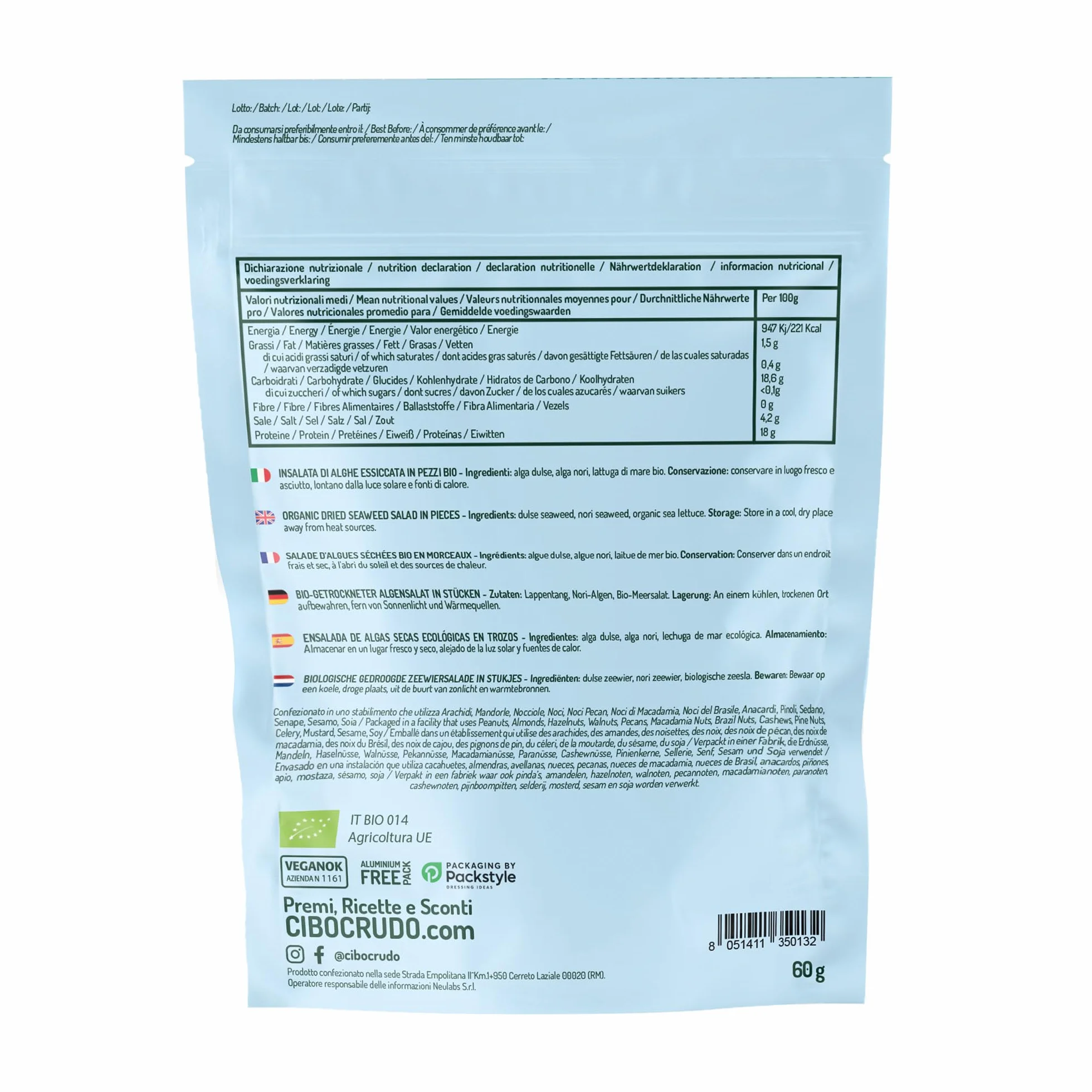 Ensalada de Algas Secas Ecológicas 60g Alga Dulse Nori Lechuga de Mar Snack