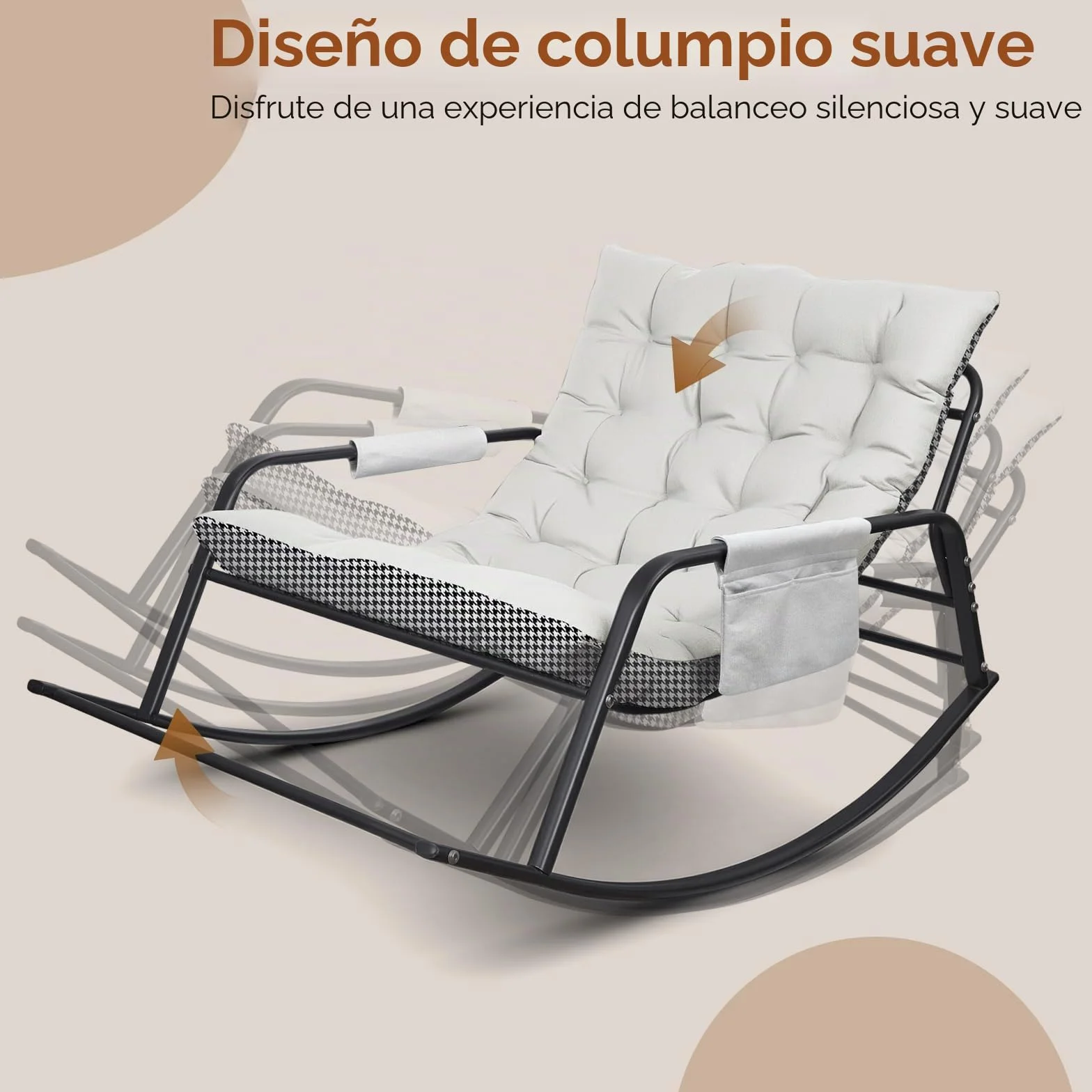 Mecedora para interior y exterior, ergonómica, para salón, silla de relax con acolchado, soporta hasta 300 kg, para jardín, dormitorio, salón, esquina, porche (beige)