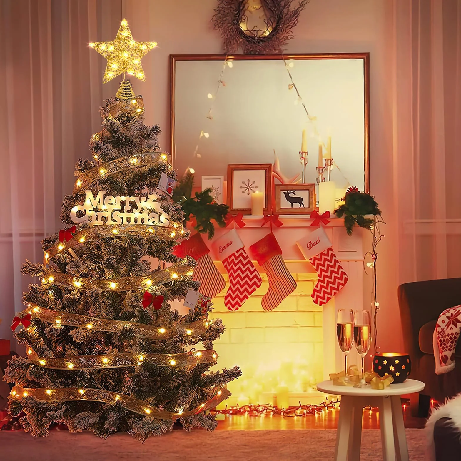 Estrella Arbol Navidad 25 cm 10 Luces LED Topper Decoracion