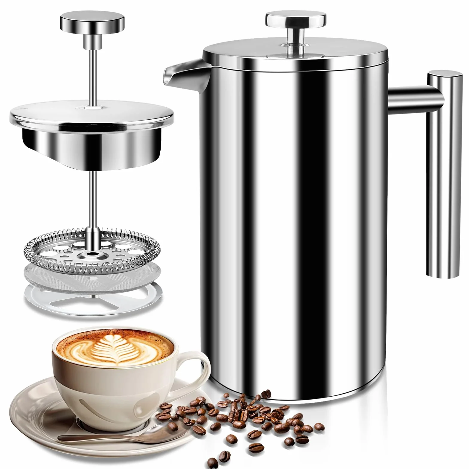 Cafetera de acero inoxidable, 800 ml, prensa francesa, sistema de aislamiento de doble pared con construcción de dos capas, gran capacidad, ideal para regalar a los amantes