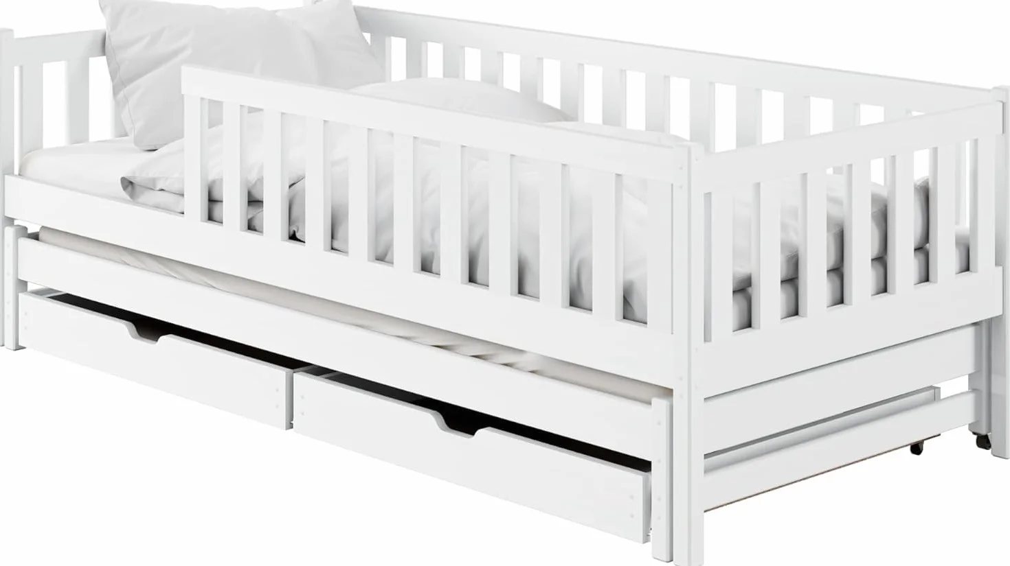 Kids Collective Cama Infantil con Nido y Dos cajones, protección anticaídas y somier, Cama Infantil | Otros tamaños: 80x180, 90x190, 90x200cm | 80x160 cm: de 3 a 10 años, Color Blanco