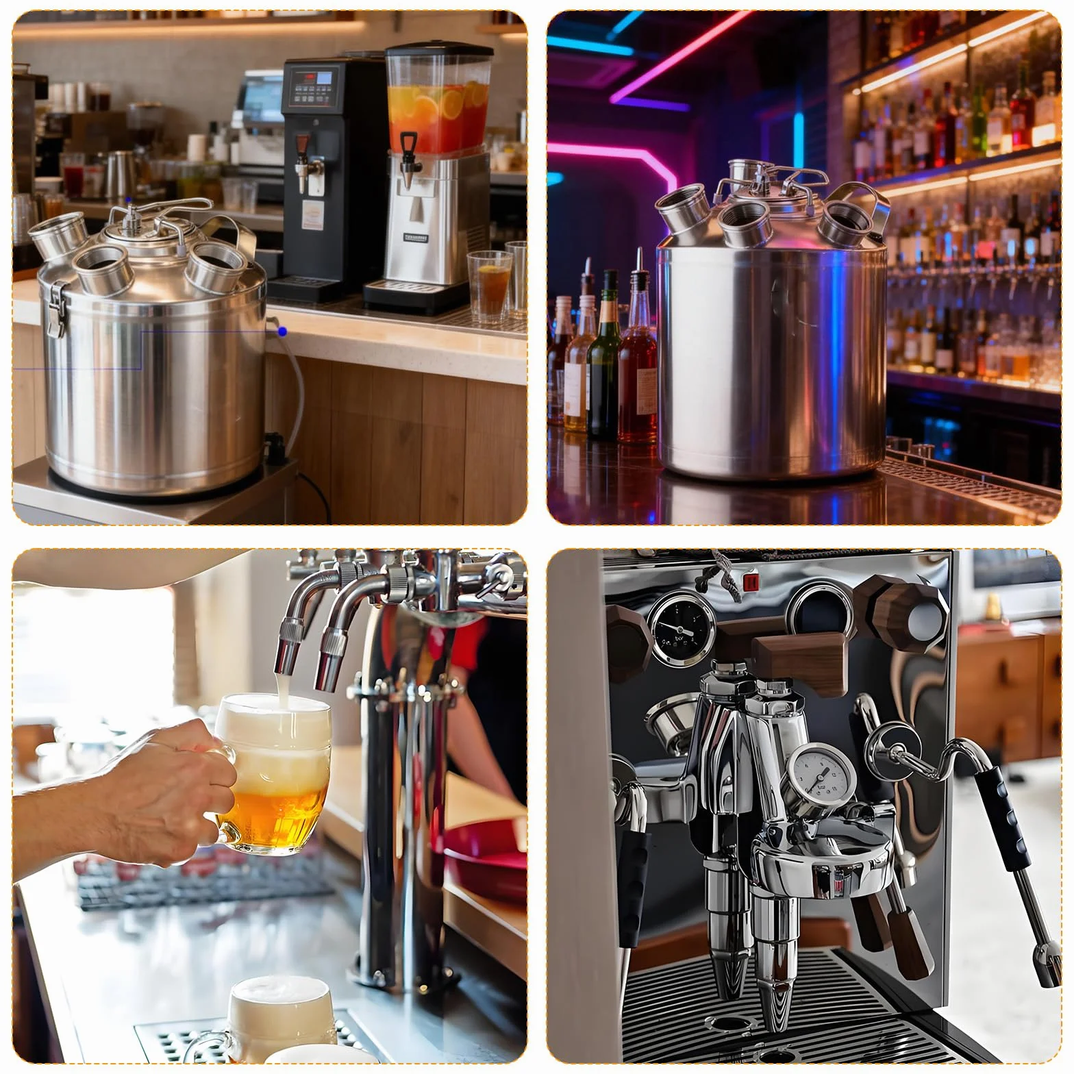 Barril de limpieza de cerveza, 10 L, acero inoxidable, depósito de limpieza de 4 cabezales, incluye pinchos A, S, G, D con tapa de cierre para dispensadores de cerveza, máquinas de té de