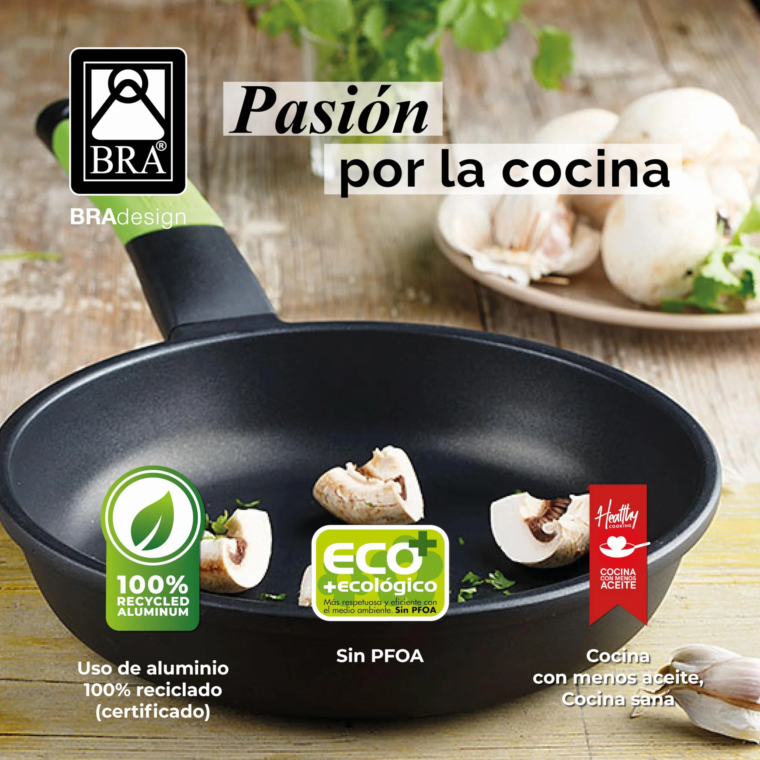 BRA Set de 3 Sartenes Antiadherentes Aluminio Fundido 18-22-26 cm con Salvamanteles Aptas Inducción