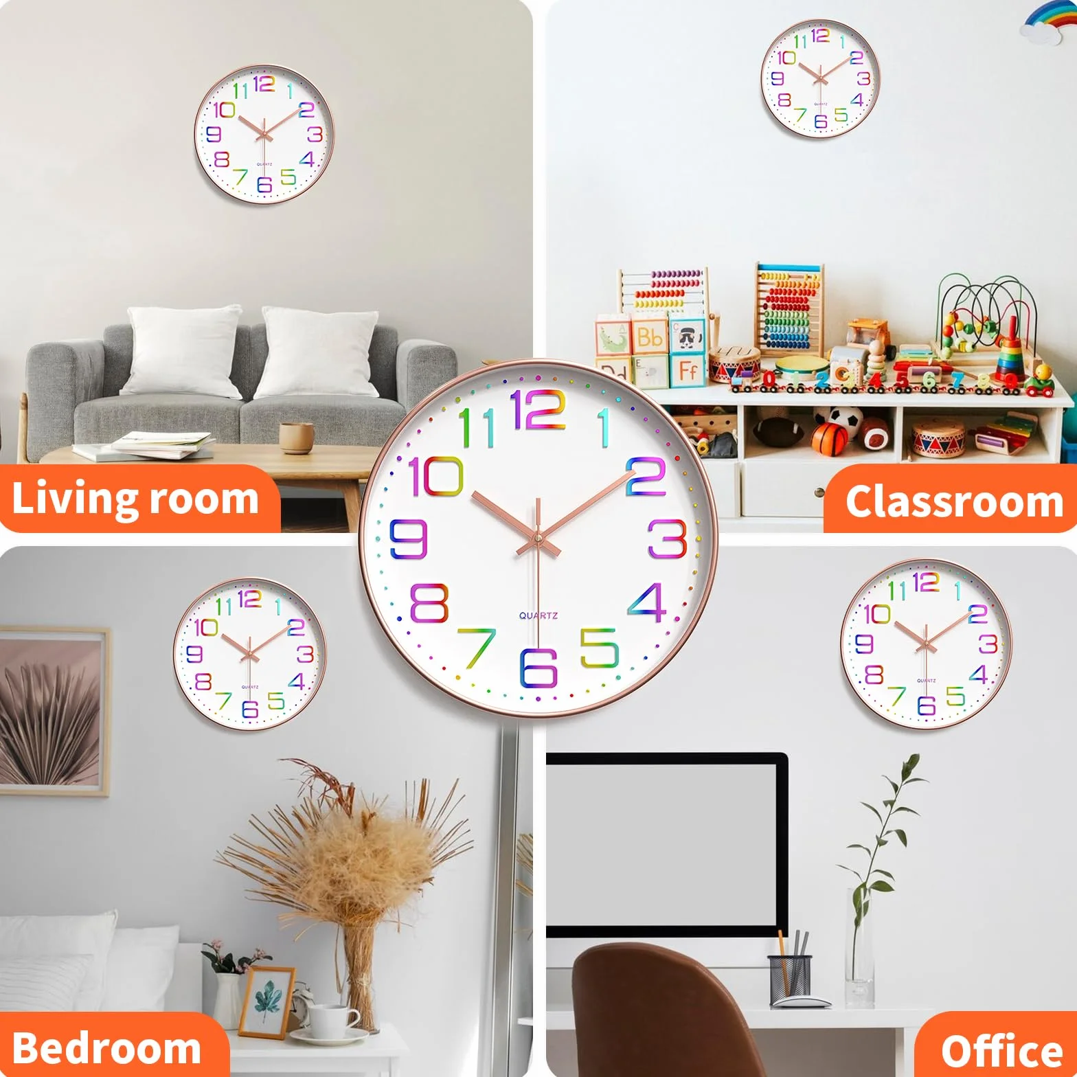 Reloj de Pared 30cm, Movimiento de Cuarzo Silencioso, Decorativo Redondo