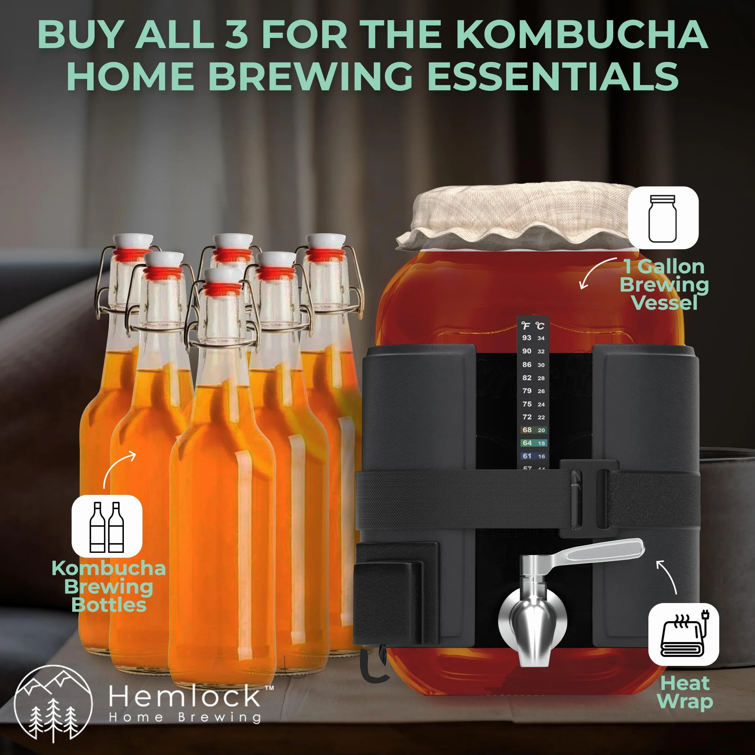 Hemlock Home Brewing Kombucha - Calentador de fermentación con Control de Temperatura