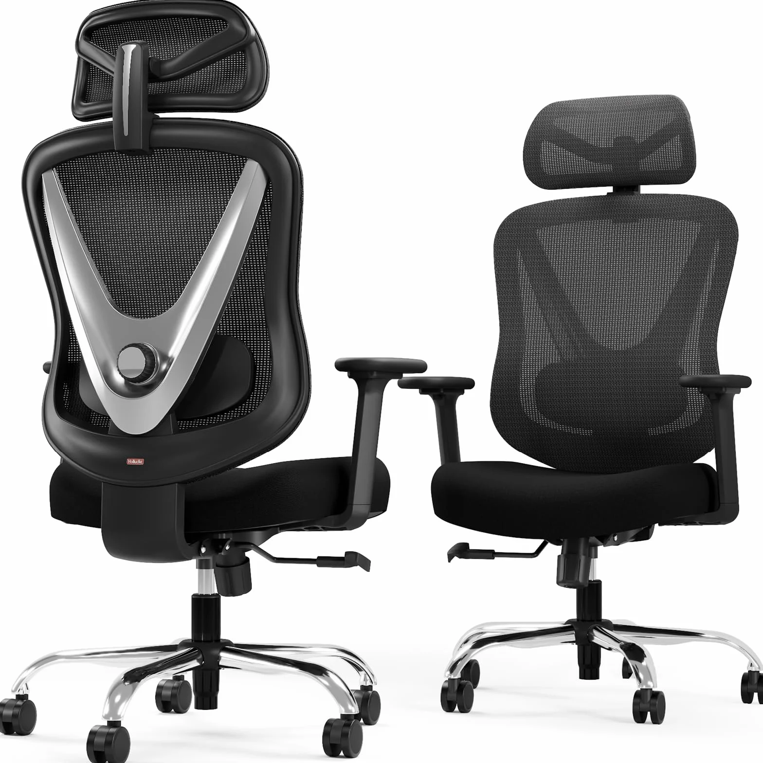 Silla de Oficina Ergonómica HOLLUDLE con Soporte Lumbar 3D y Reposabrazos Ajustables, Negra