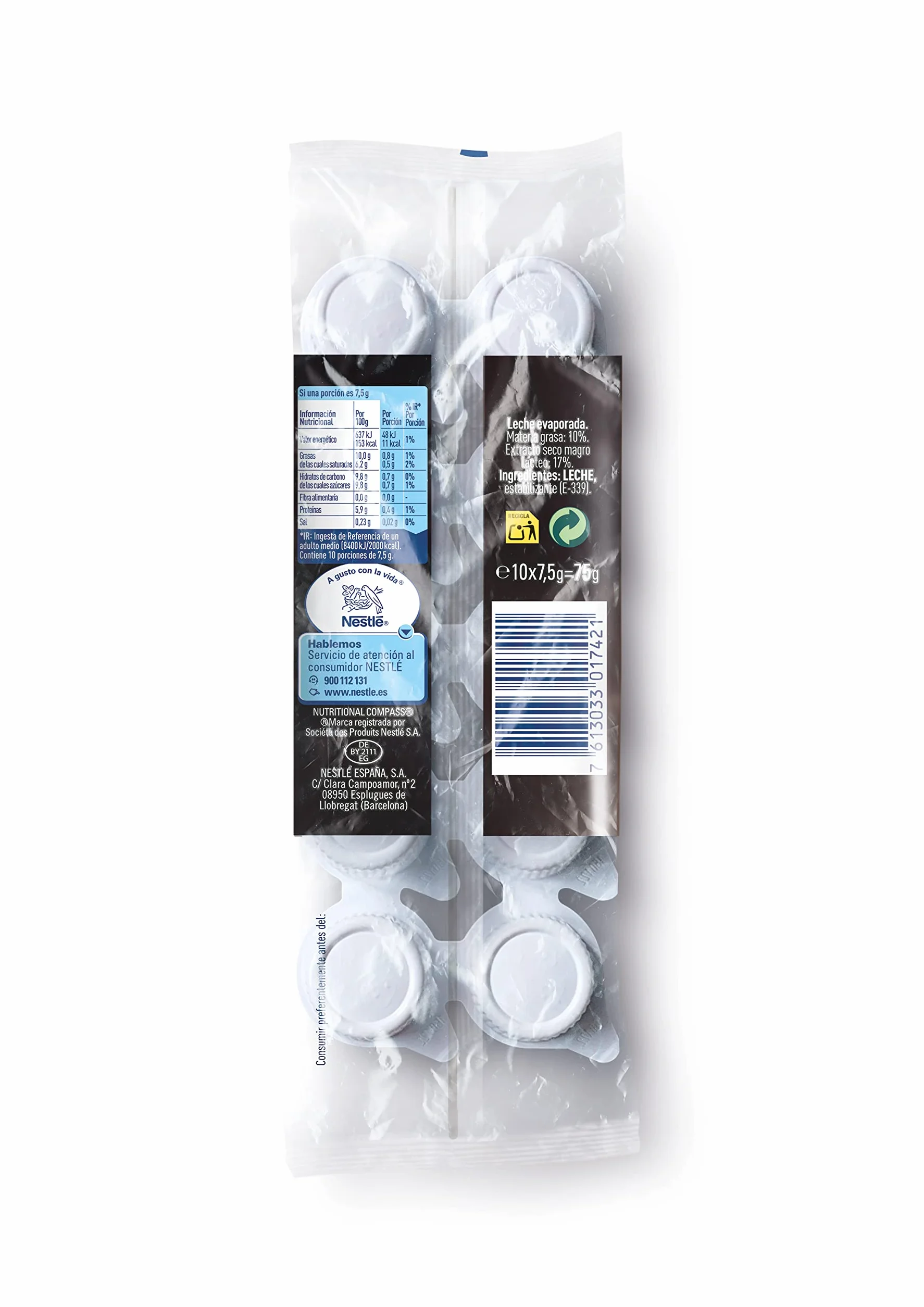 NESTLÉ IDEAL Leche evaporada semidesnatada en porciones 10x7,5g