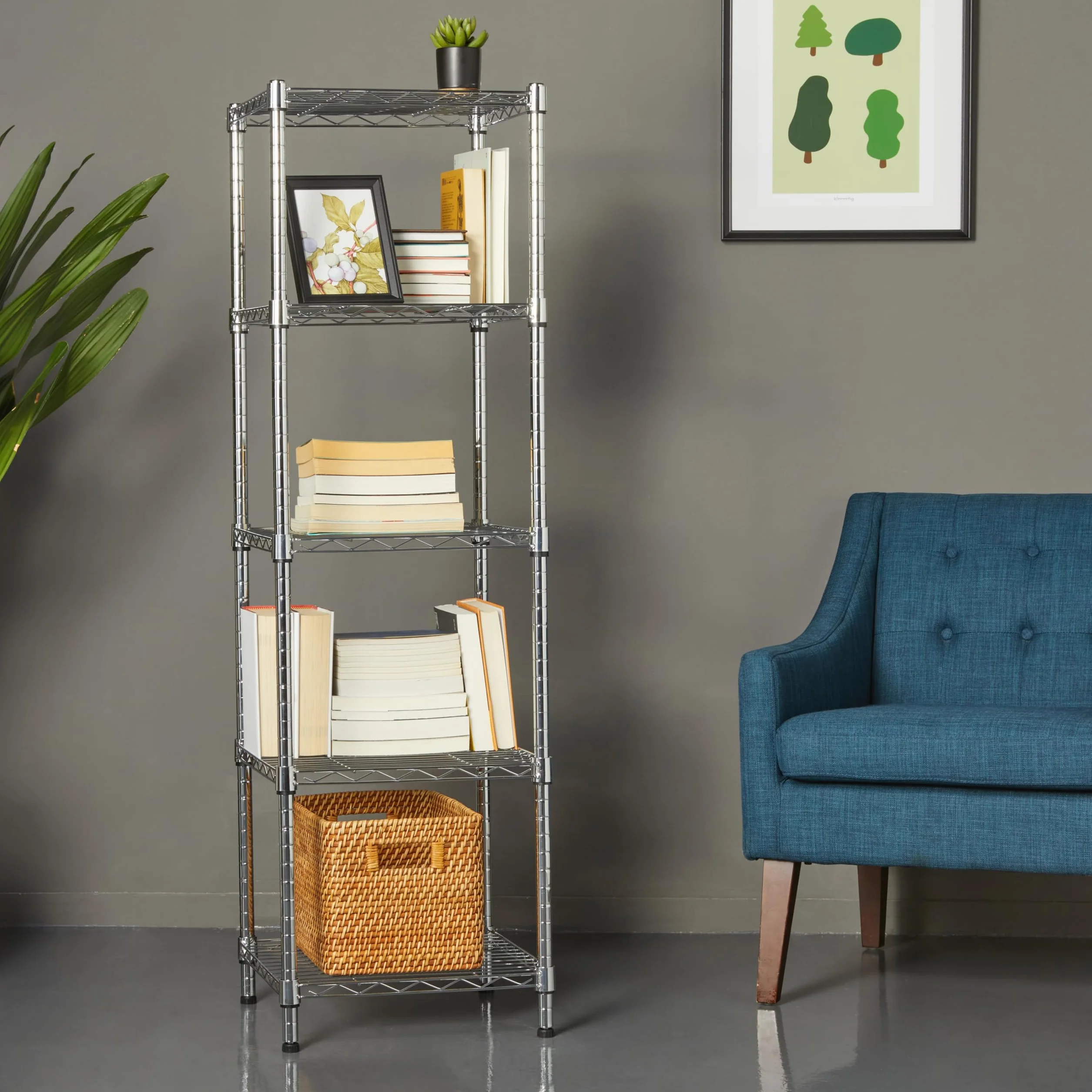 Amazon Basics Estantería ajustable con 5 baldas, Cromado, 40.6 cm x 40.6 cm x 137 cm