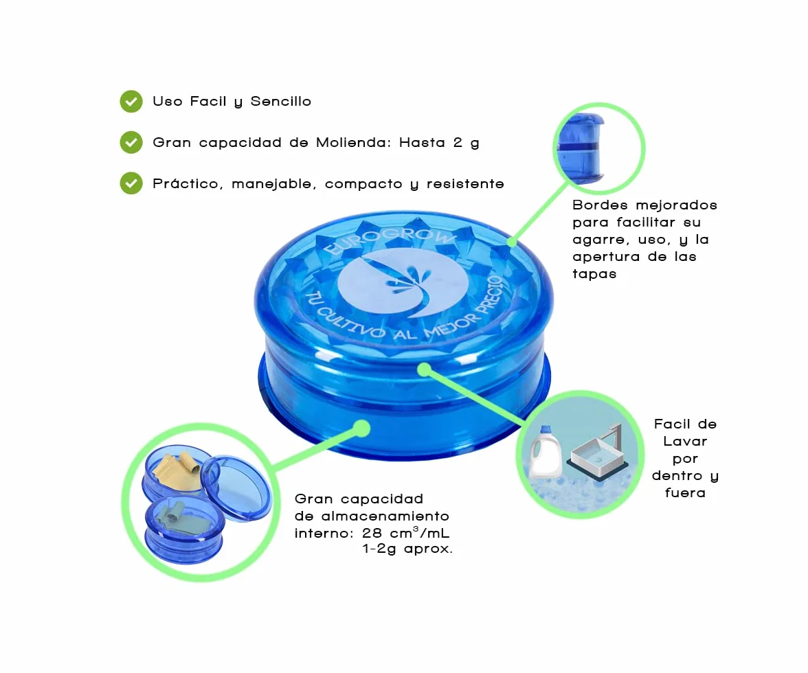 EUROGROW Grinder Plástico 60mm 3 piezas Pack 6 unidades Picador hierbas Molinillo especias