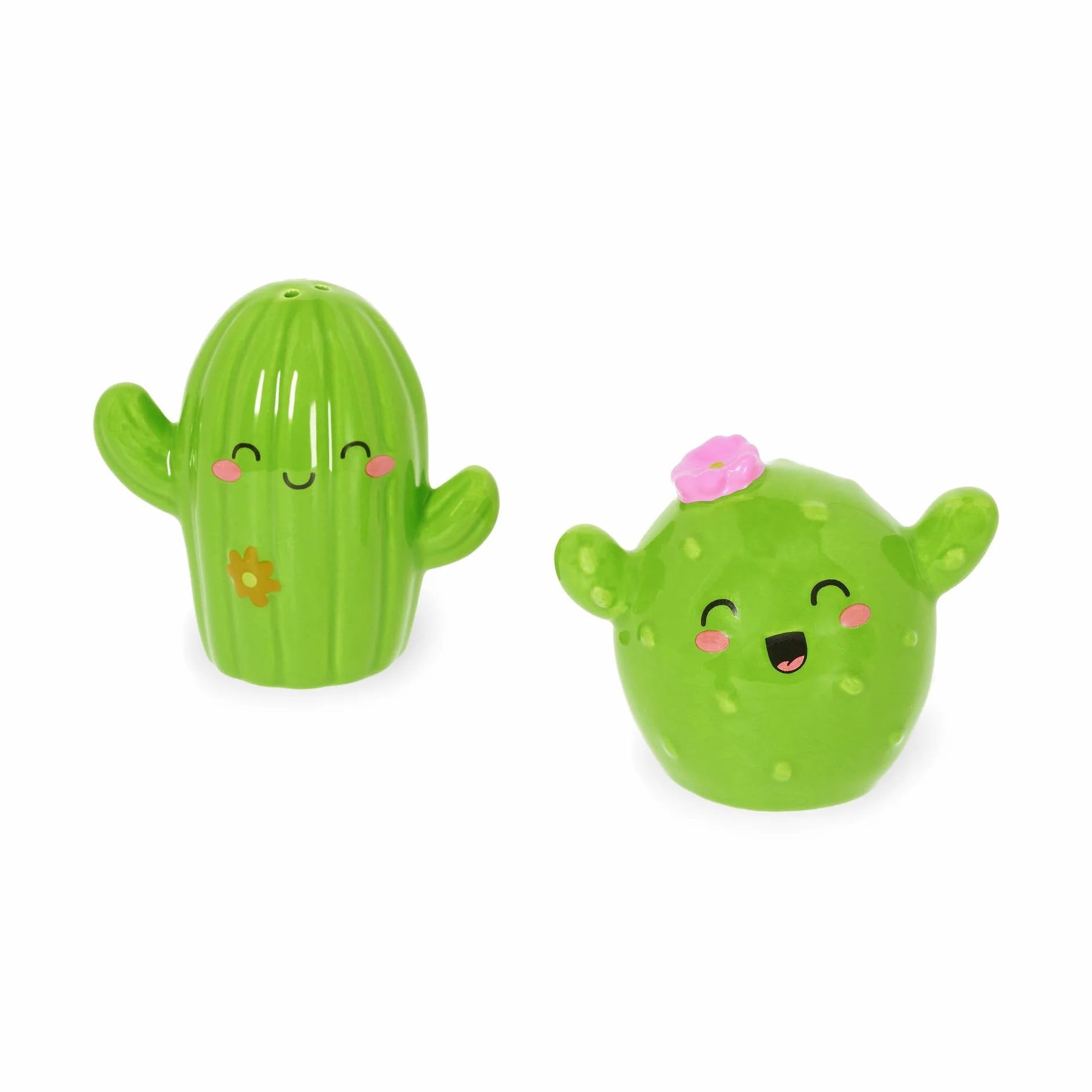 Legami - Set De Sal Y Pimienta De Cerámica, Tema Cactus, Decorados A Mano