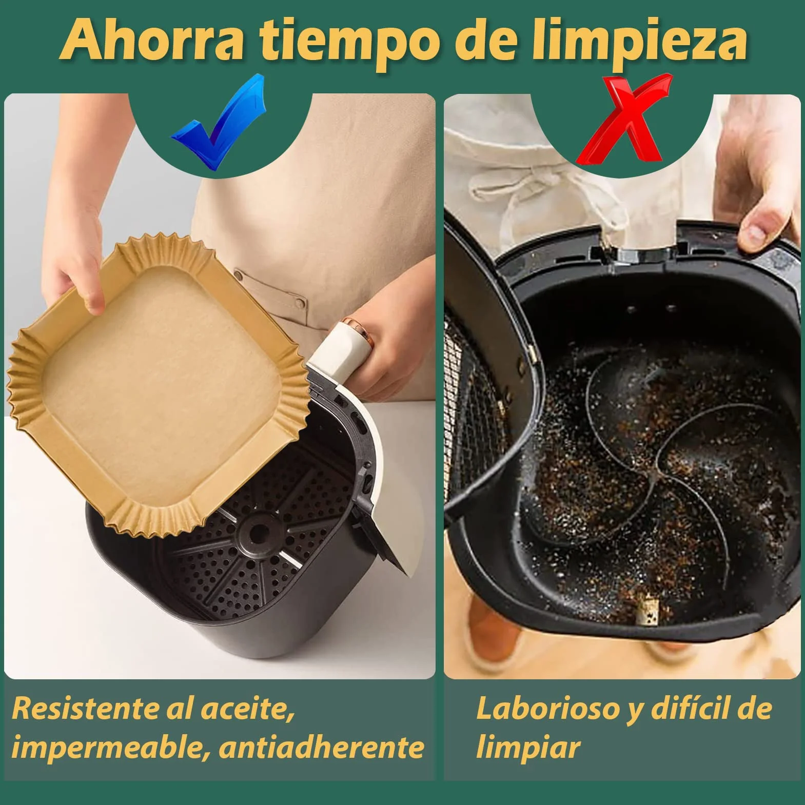 Papel Para Freidora de Aire para Cecotec Freidora de Aire 6L, Papel Air Fryer Cuadrado 22-25CM Papel Freidora Aire, Antiadherente Desechable Papel de Pergamino para Freidora y Microondas Sartén