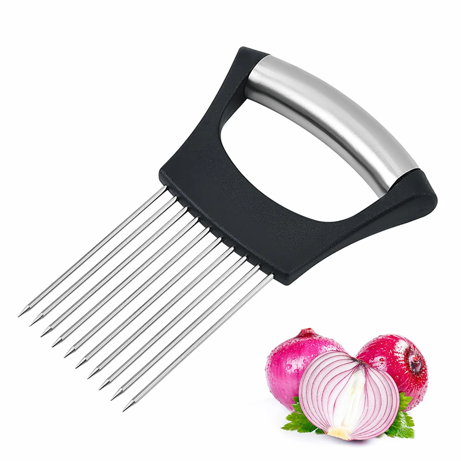 Soporte de Ceboll, Rebanador de Cebolla, Agujas de Cebolla, Adecuado para Cortar Carne, Verduras, Frutas, etc, con 10 Dientes