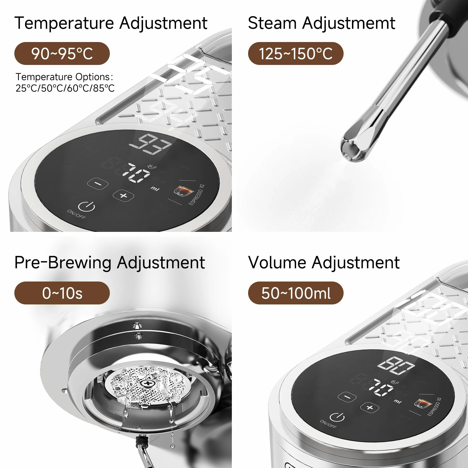HIBREW H13 – Cafetera espresso con pantalla LED – 58 mm portafiltro de acero inoxidable – Cafetera espresso compacta con Steam Milk Forther y pulverización separada de agua caliente