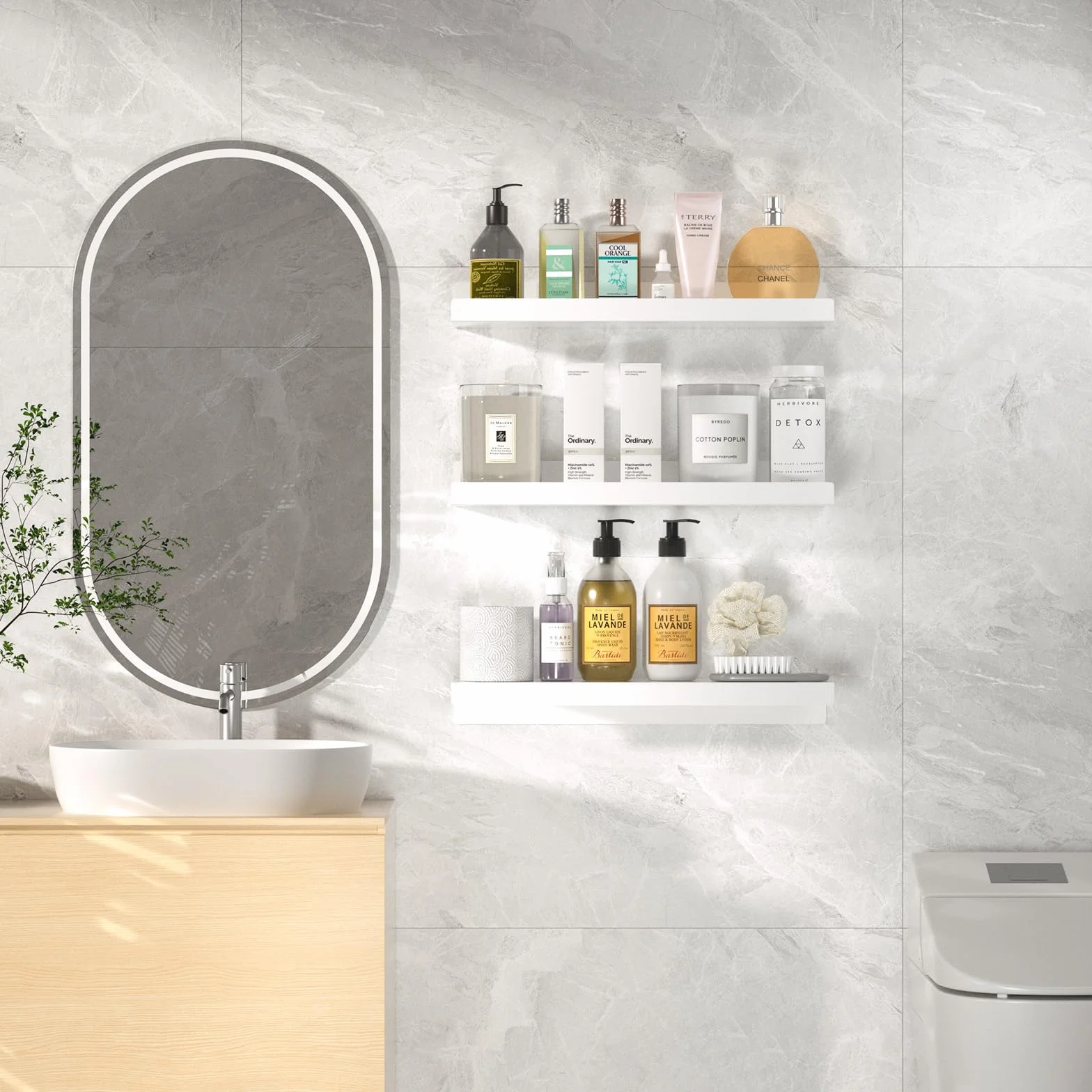 Gucass Estantería Pared Sin Taladrar 30cm Estantes Flotantes Acrílico Blanco Decoración Baño Cocina