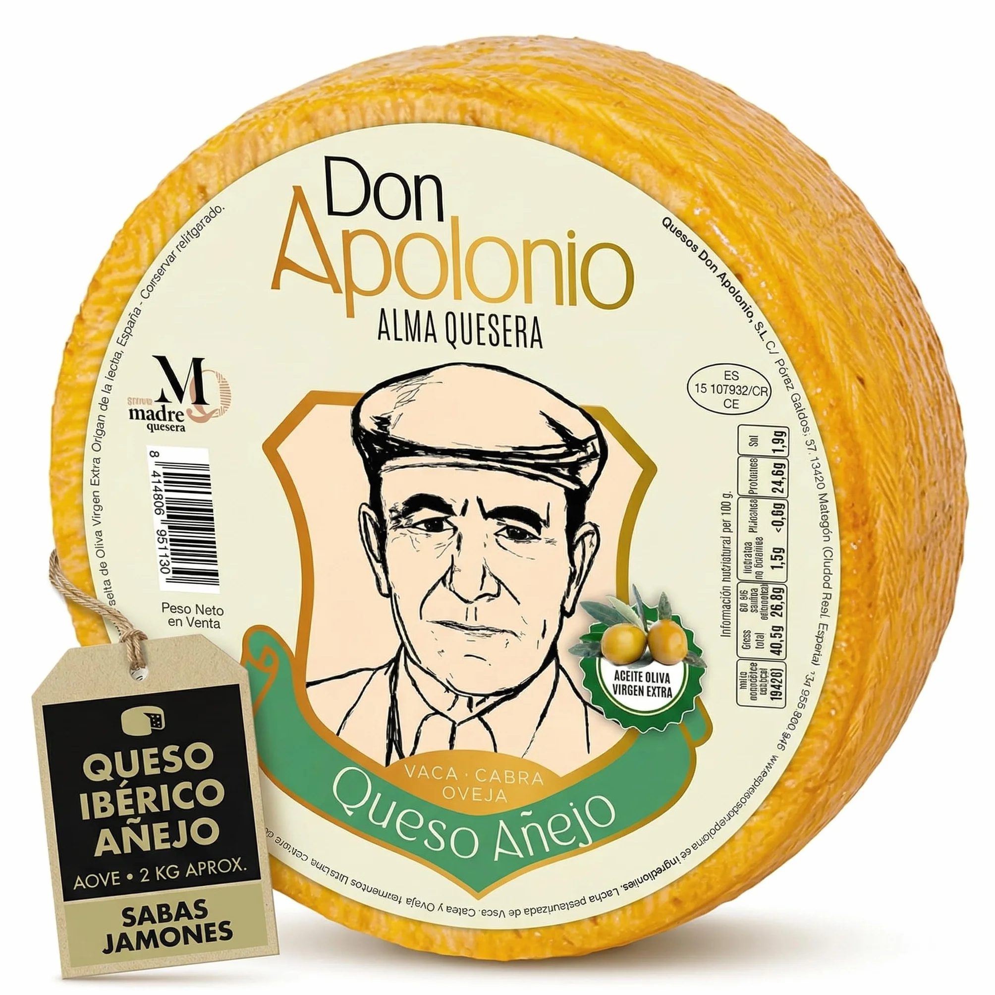 SABE A SABAS Queso Iberico Añejo en Aceite de Oliva Virgen Extra 2 Kg Mezcla Vaca Cabra Oveja Curacion 270 Dias