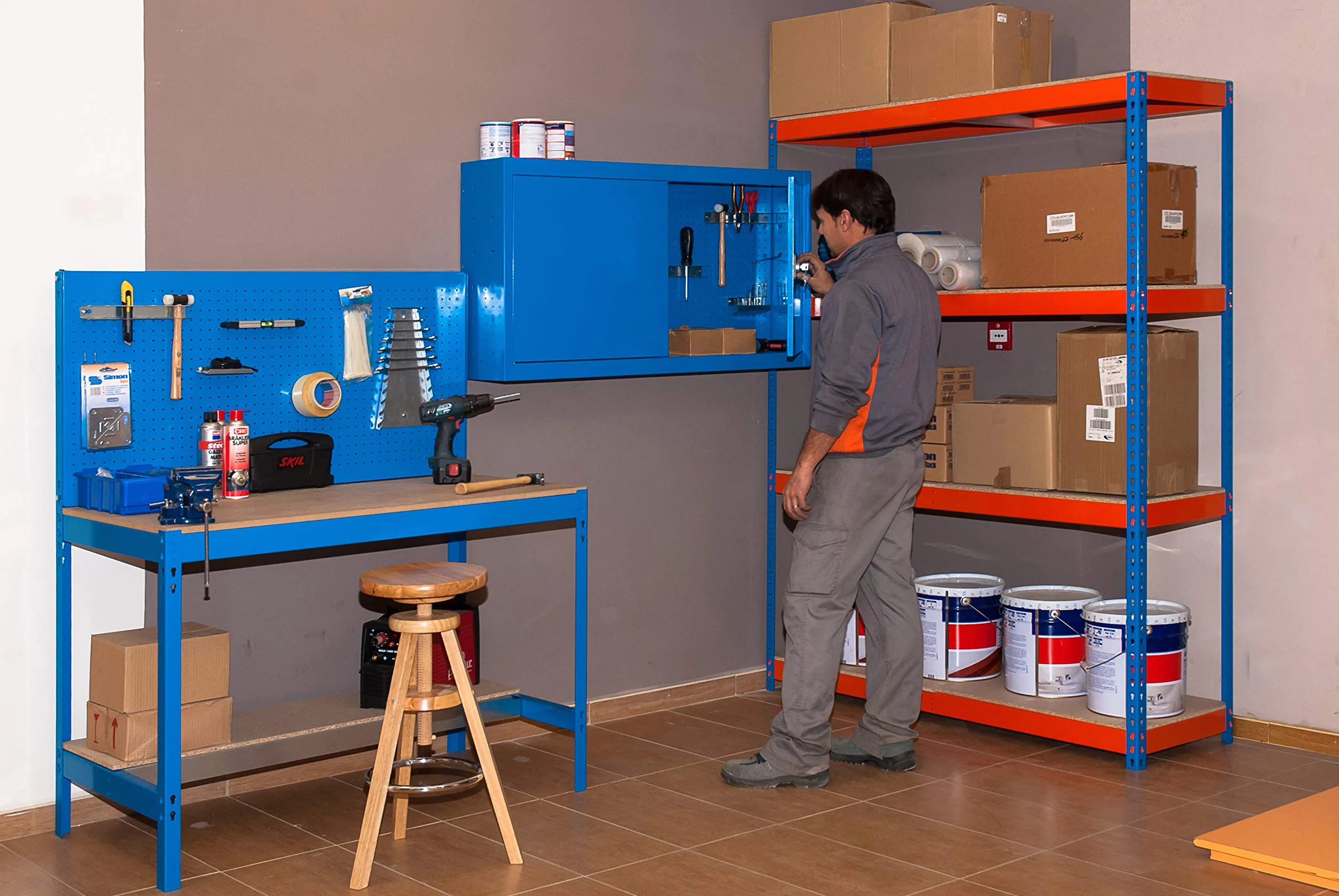 Simon Rack Estanteria Industrial 2000x1500x600 mm 400 kg 4 Estantes Madera Almacenaje Metalica Azul Naranja