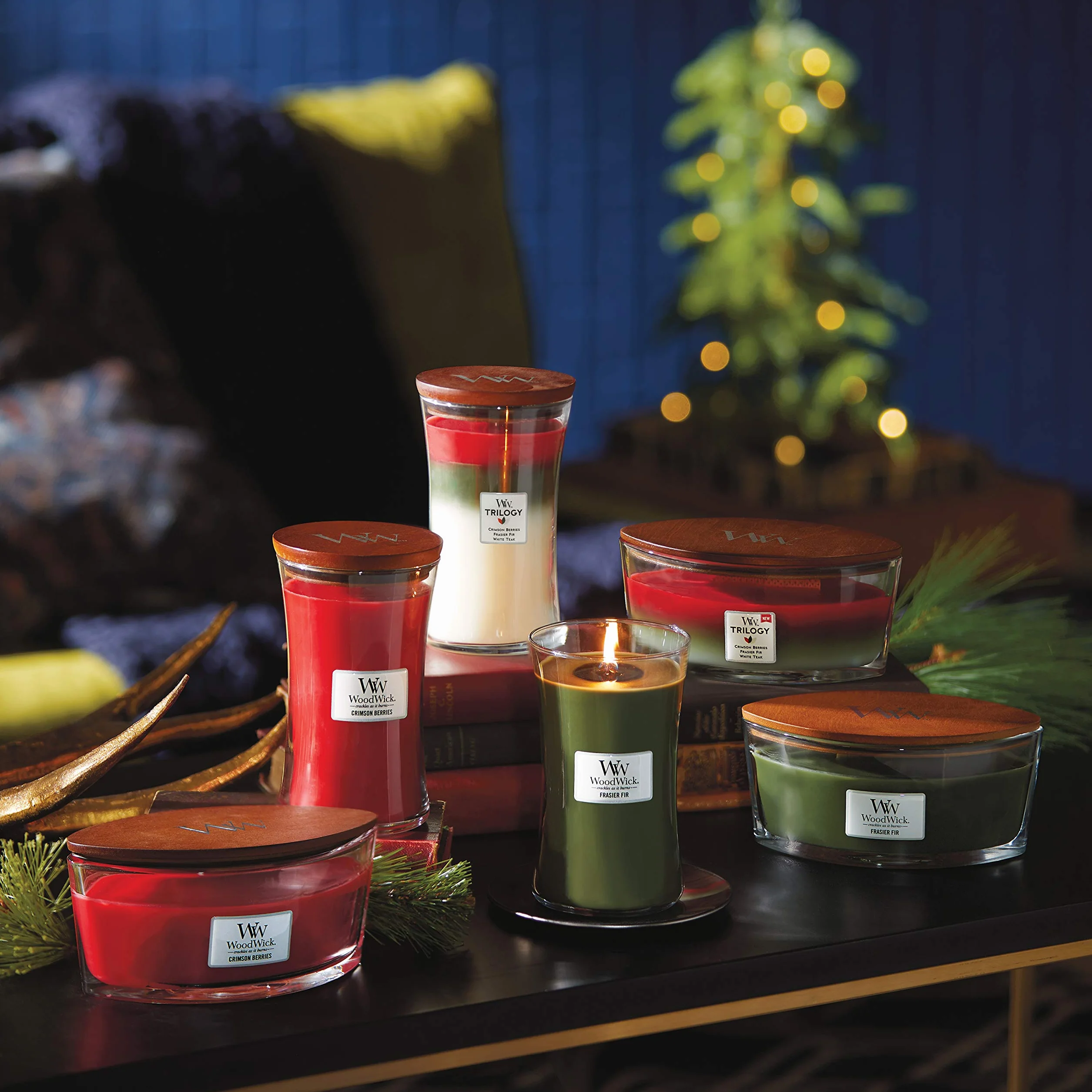 Woodwick Ellipse Vela perfumada con mecha crepitante | Crimson Berries | Hasta 50 horas de duración | Regalos para mujeres