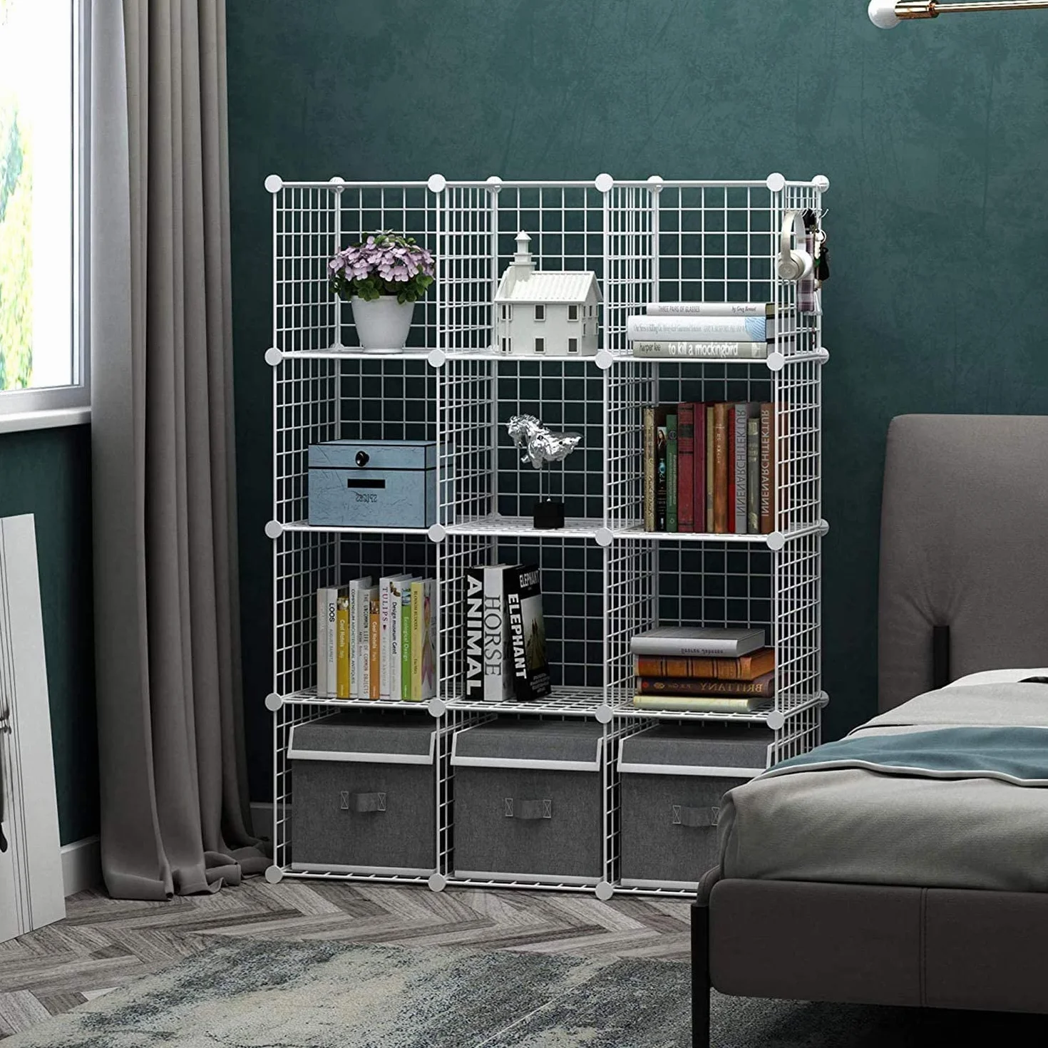 C&AHOME C&HOGAR Estante Modular para Libros Almacenamiento de Cubos de Alambre 36.6x12.4x48.4 Pulgadas Blanco