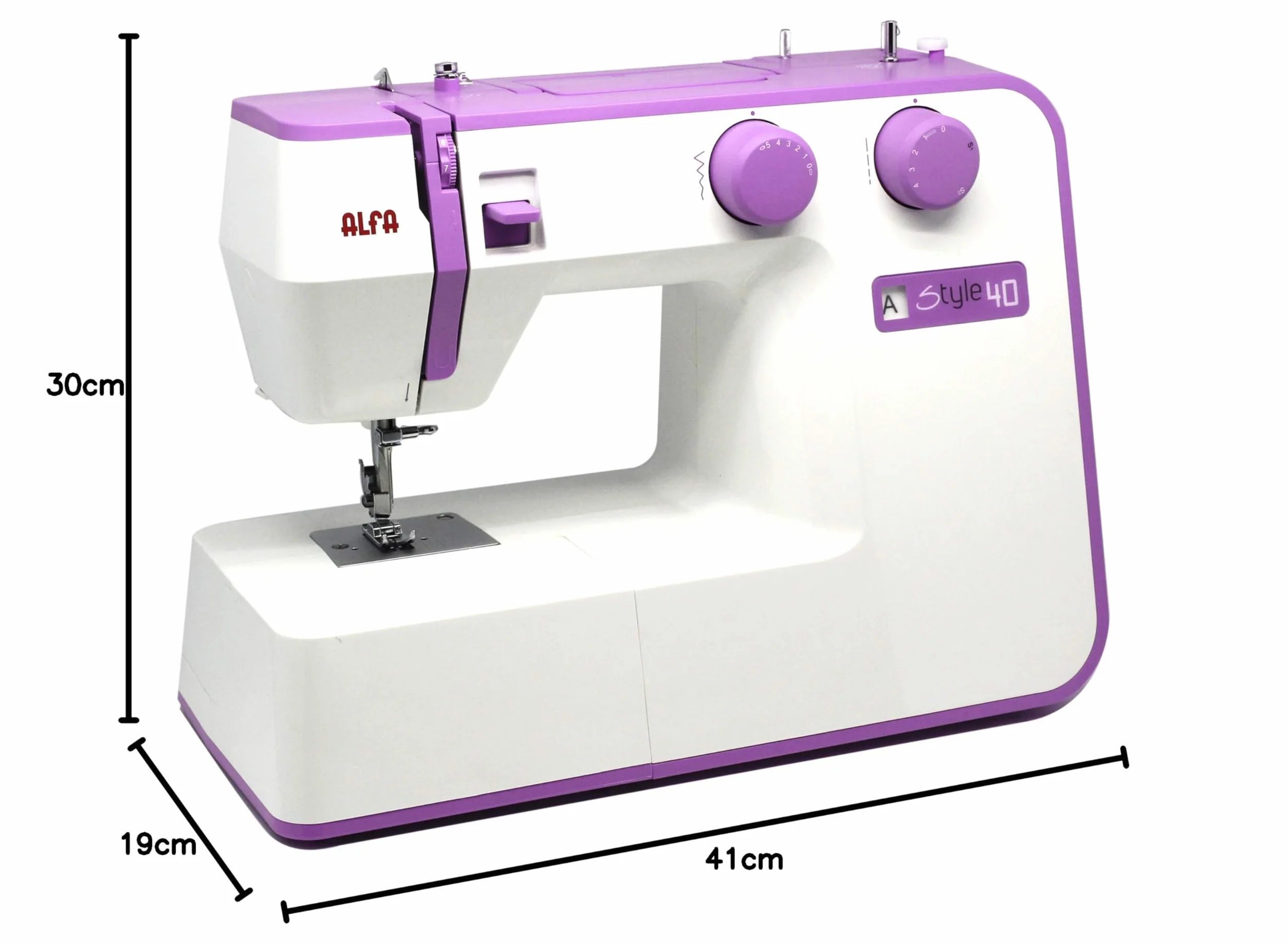 ALFA Máquina de Coser, Style 40, Morada, 31 Puntadas, 30 x 19 x 41 Cm, Accesorios Incluidos