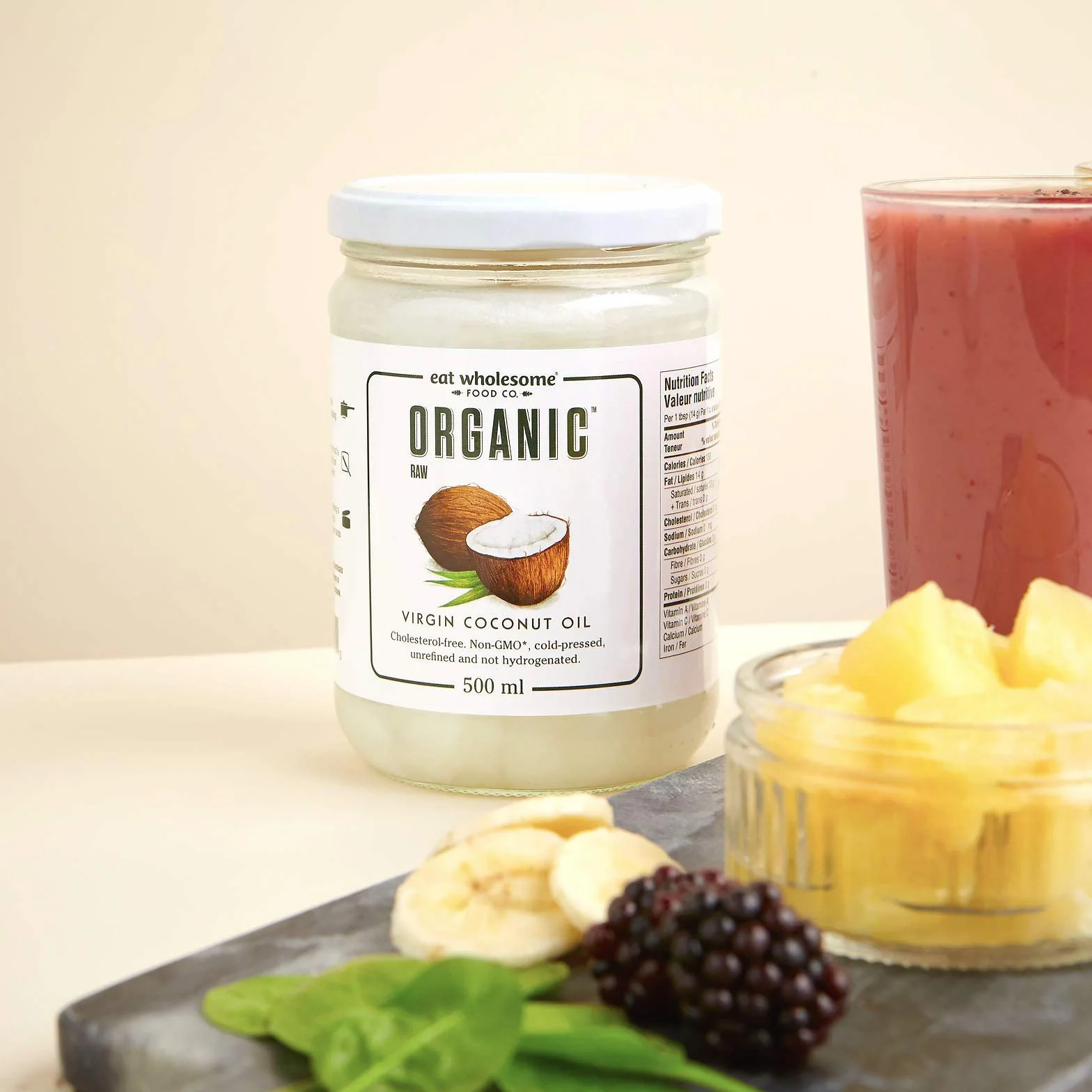 Eat Wholesome Aceite De Coco Virgen Orgánico 500ml Crudo Prensado En Frío Tarro De Cristal Vegano