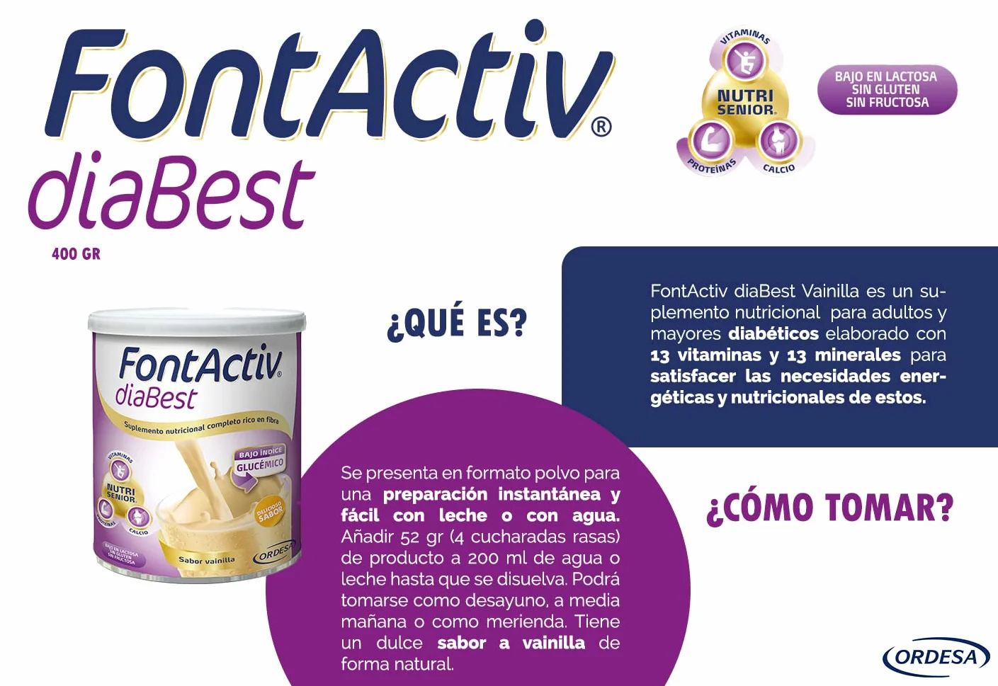 FontActiv diaBest Vainilla 3PACK Suplemento Nutricional con Fibra de Bajo Índice Glucémico