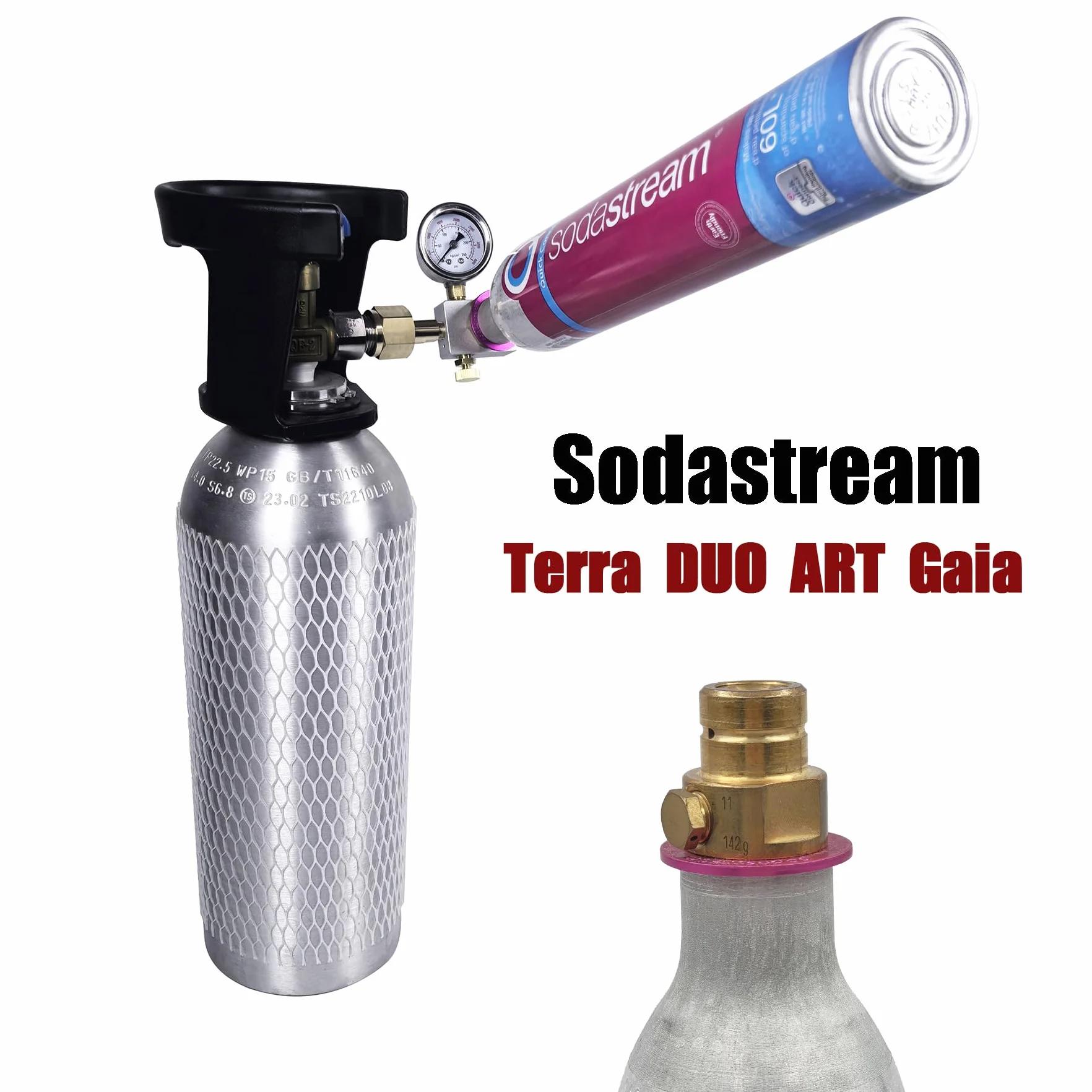 DRYHTEN Estación de recarga de dióxido de carbono adaptador calibre Sodastream DUO Terra Art Gaia Pink cilindro Quick Connect